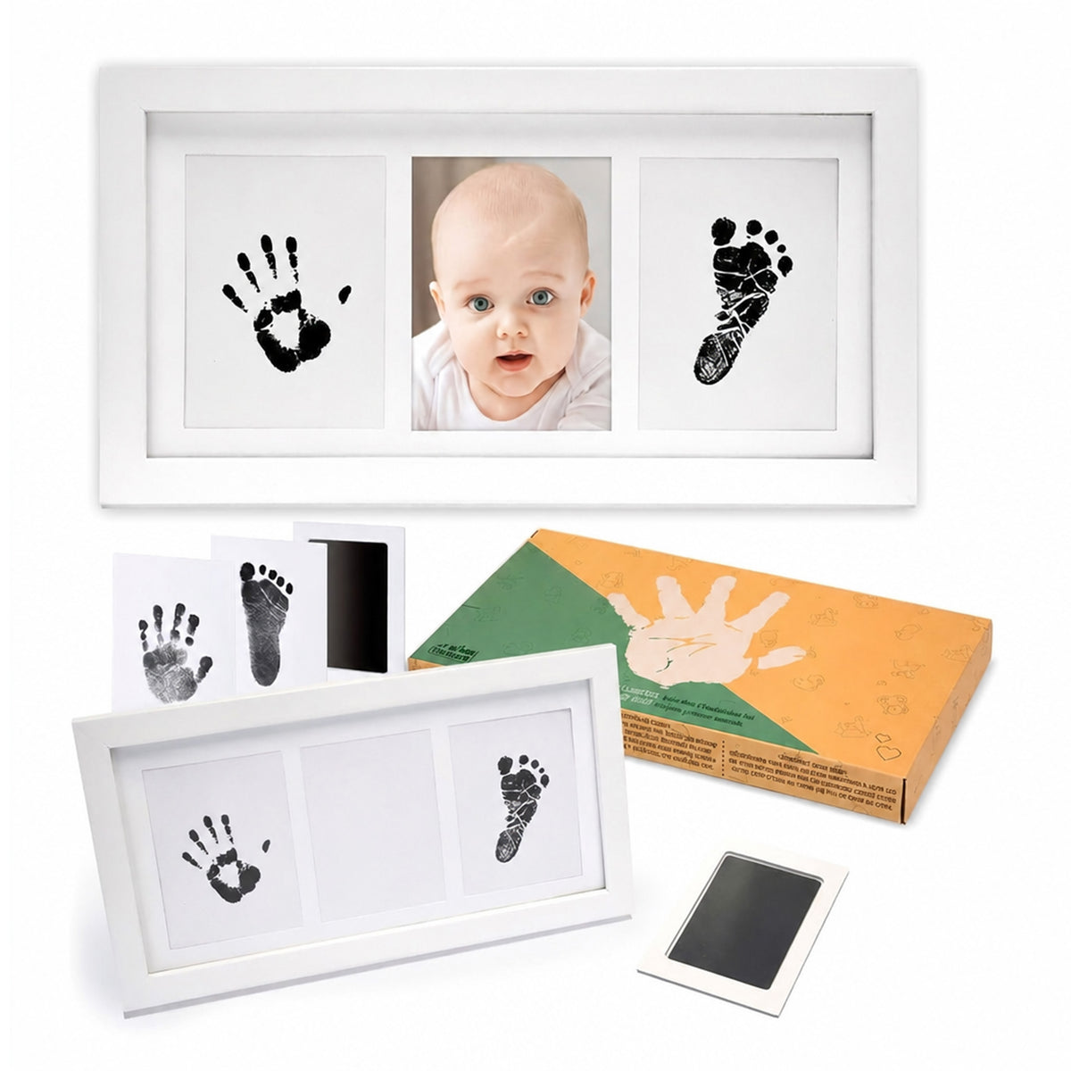 Baby Abdruckset mit Bilderrahmen - Holz-Rahmen für Hand & Fuß