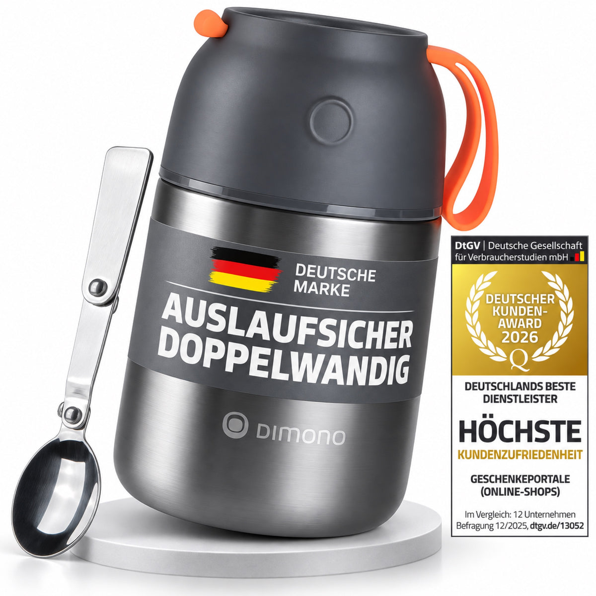 Thermobehälter Mittel mit Deutscher Marke, auslaufsicher, doppelwandig und DtGV Kunden Award; ohne Prüfengel