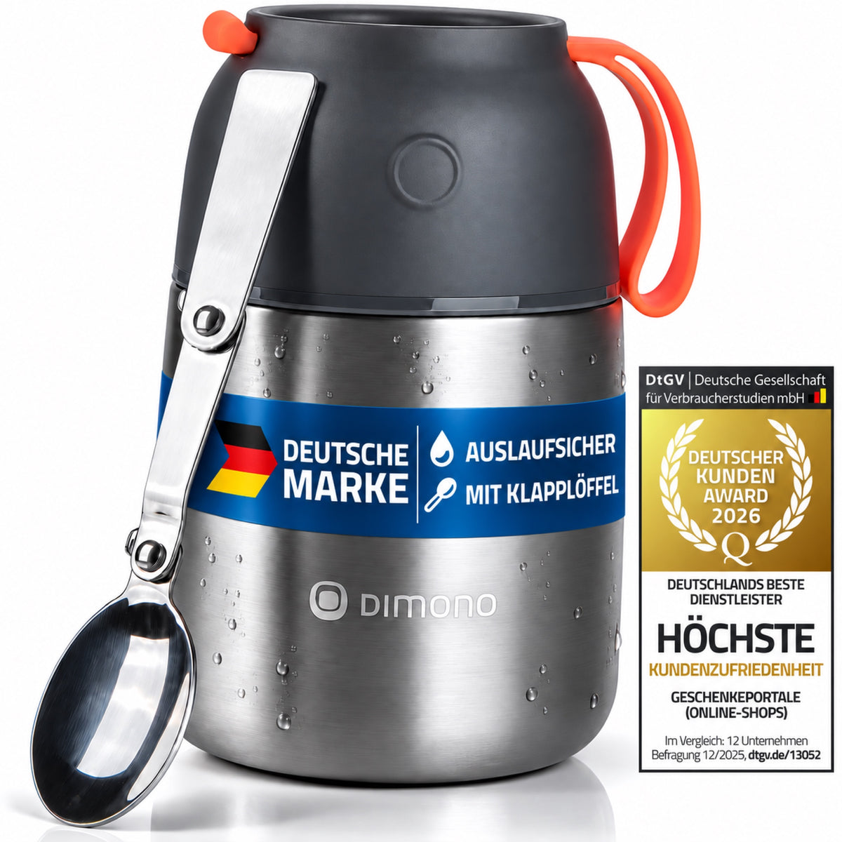 Dimono Thermobehälter Mittel mit Klapplöffel – Deutsche Marke, ohne Prüfengel, DtGV Kunden Award 2026 für Online-Shop-Kundenzufriedenheit
