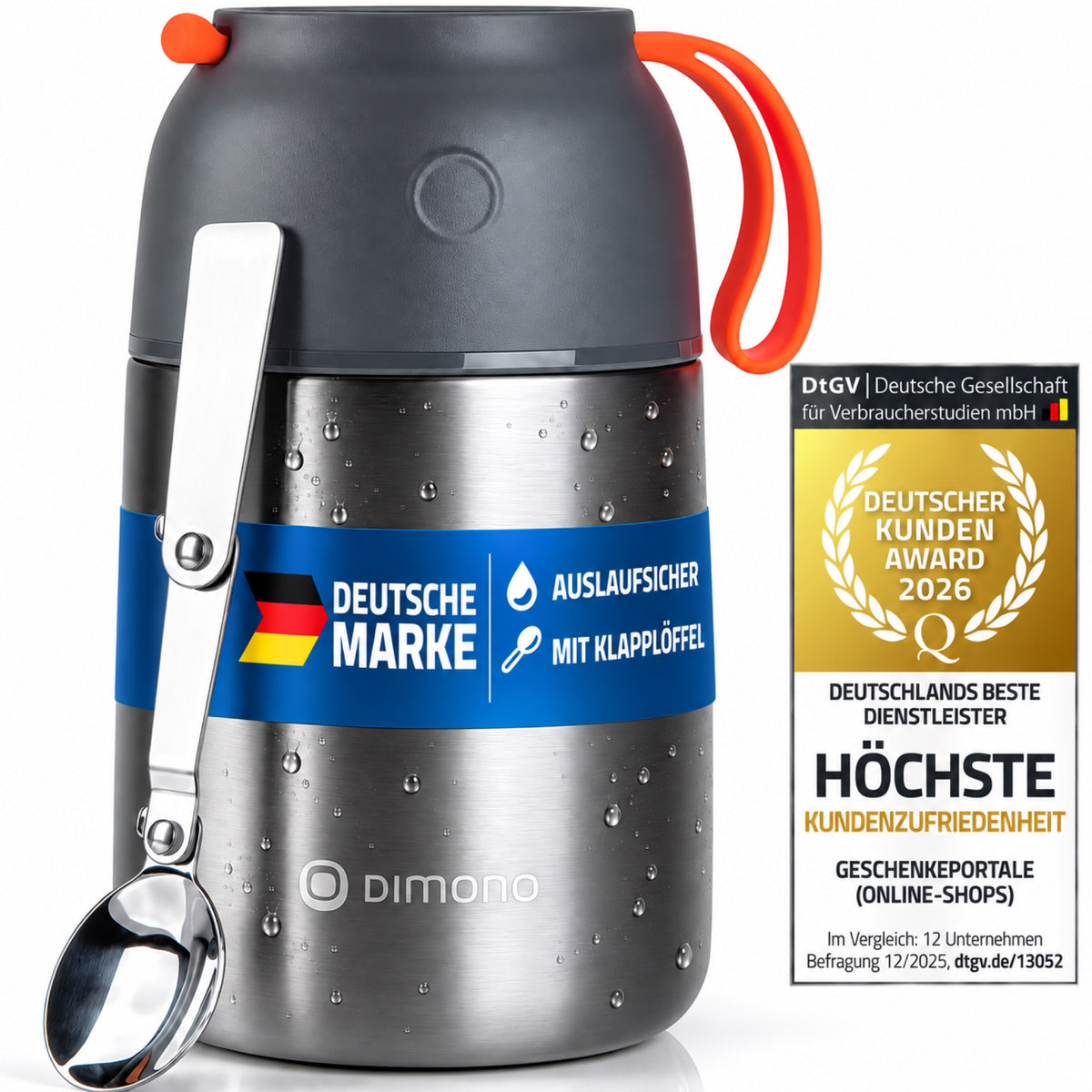 Dimono Thermobehälter Groß mit Klapplöffel – Deutsche Marke, ohne Prüfengel, DtGV Kunden Award 2026 für Online-Shop-Kundenzufriedenheit