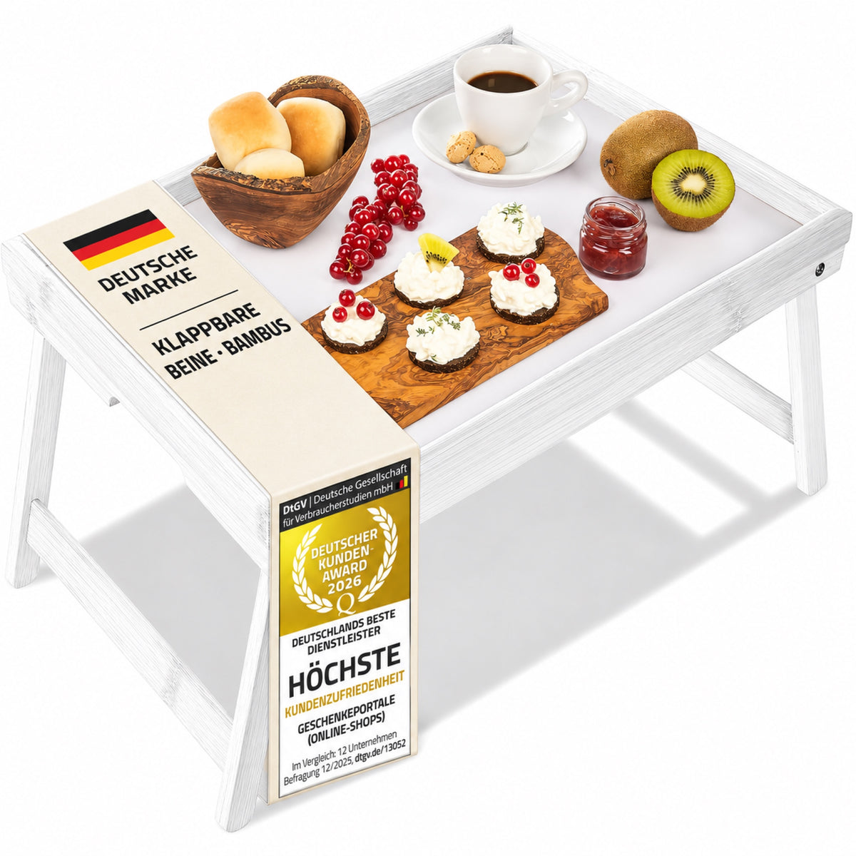 Weißes Frühstückstablett mit klappbaren Beinen – Deutsche Marke und Kundenzufriedenheit 2026 – ohne Prüfengel