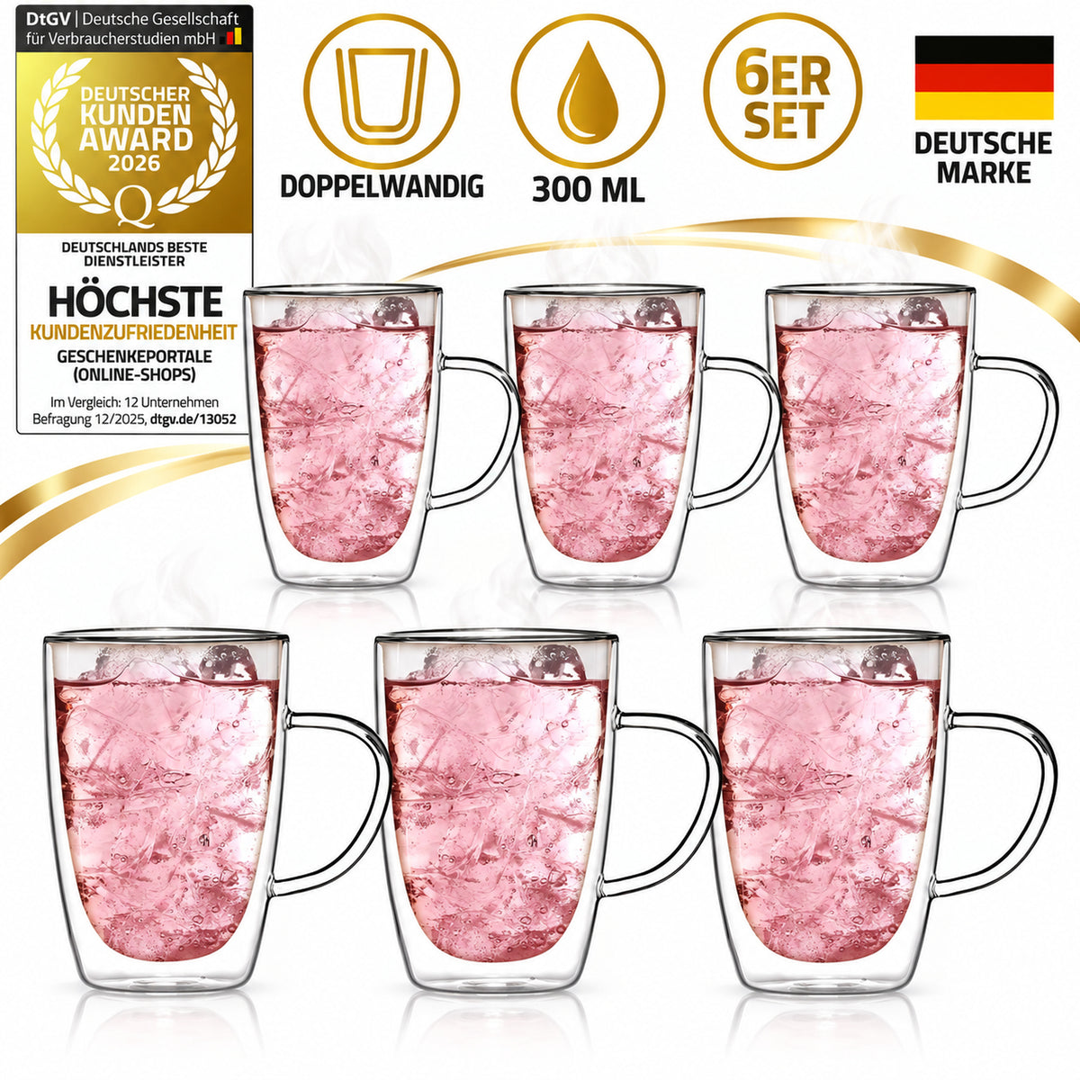 Doppelwandige Thermo-Tasse aus Glas 300ml - Hitzebeständig