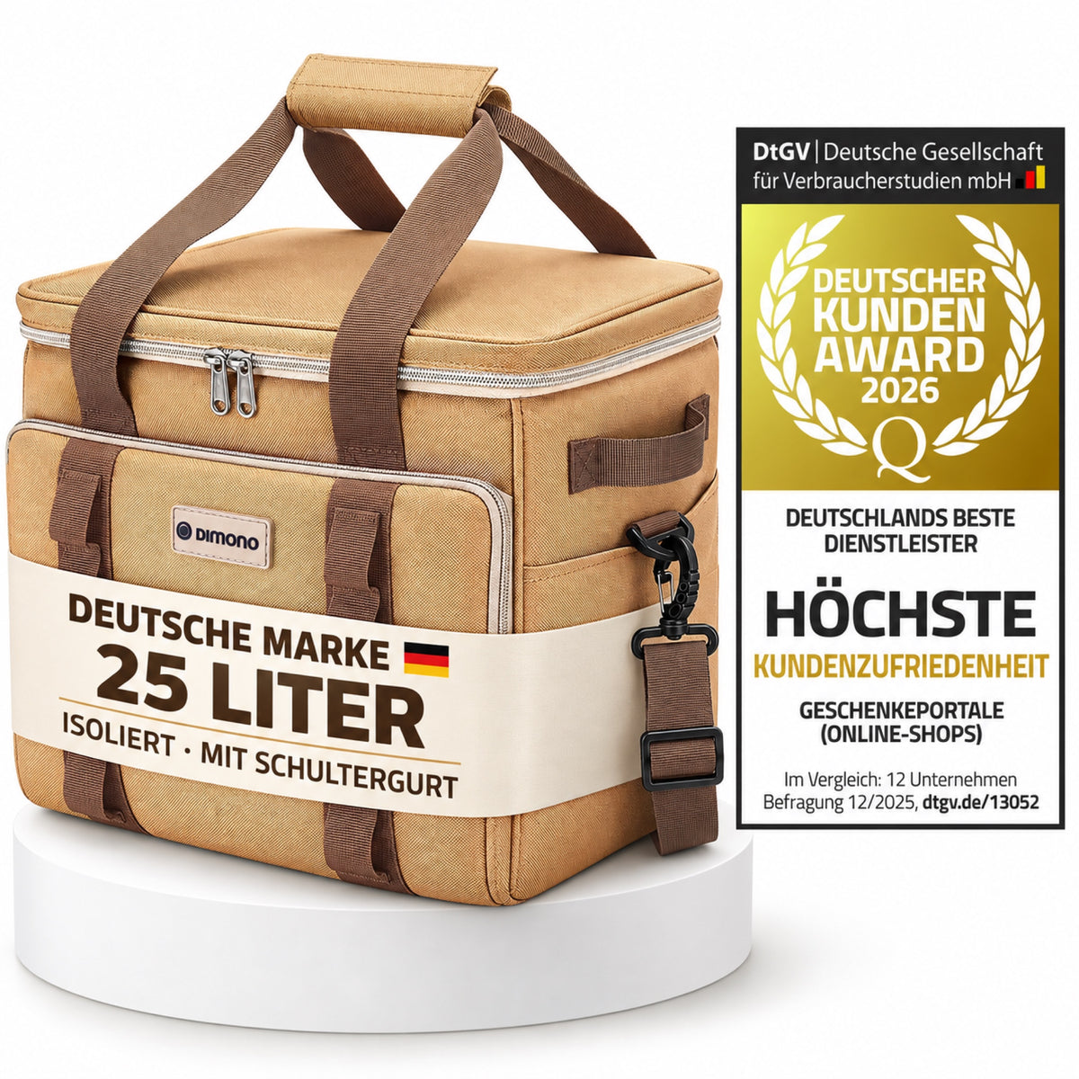 Beige DIMONO Kühltasche 25 Liter mit Schultergurt – Deutsche Marke – ohne Prüfengel