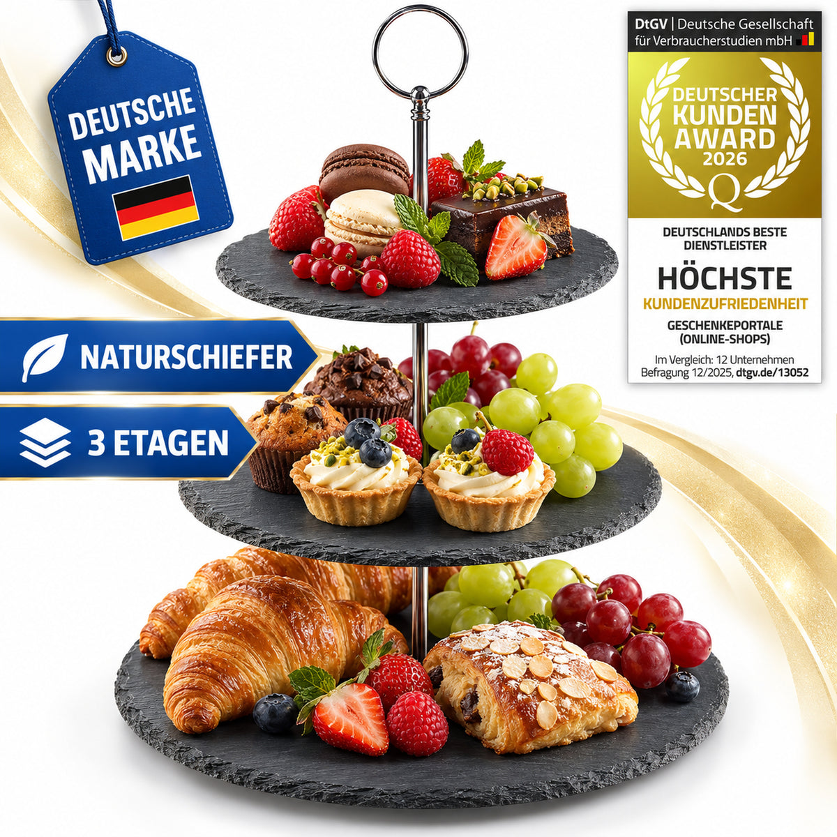 Etagere 3-stöckig aus Naturschiefer - Servierständer für Snacks