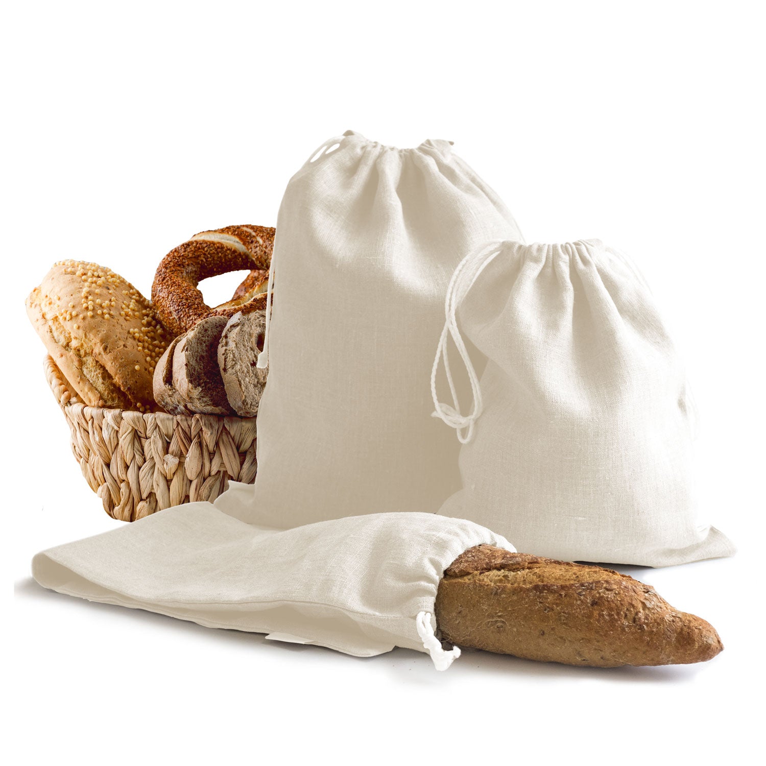 3er Set Brotbeutel aus 100% Baumwolle Obst & Gemüsebeutel in 3 Größen