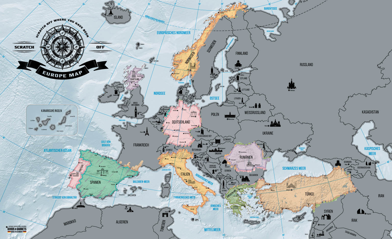 Europa-Rubbelkarte-Scratch-off-Map