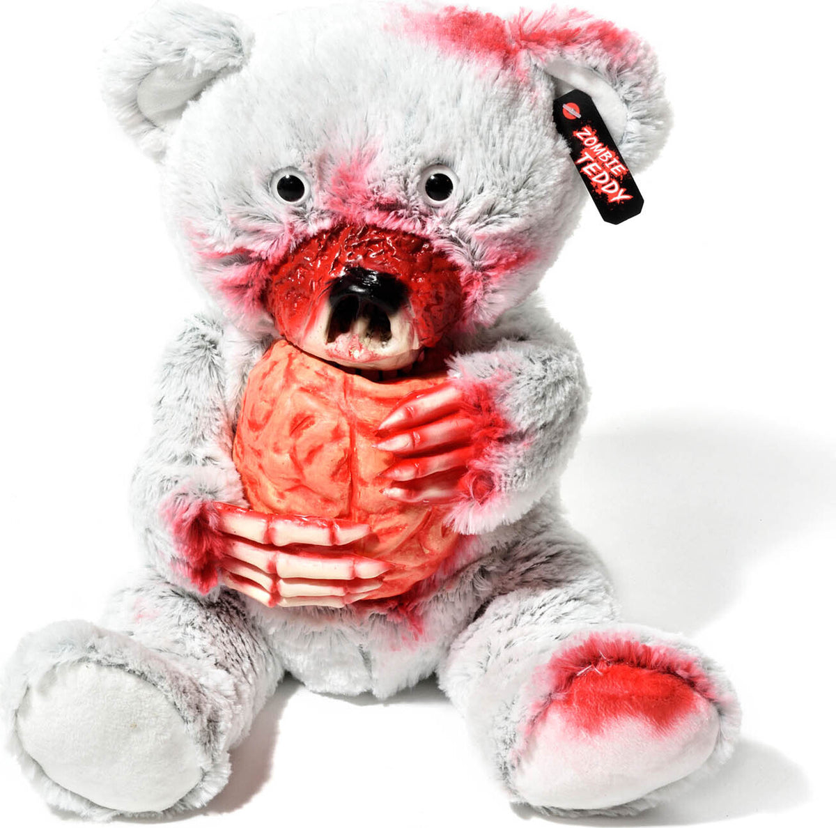 Zombie Teddy Kuscheltier mit Herz, weißer Plüschbär mit rotem Hirn, Hauptbild