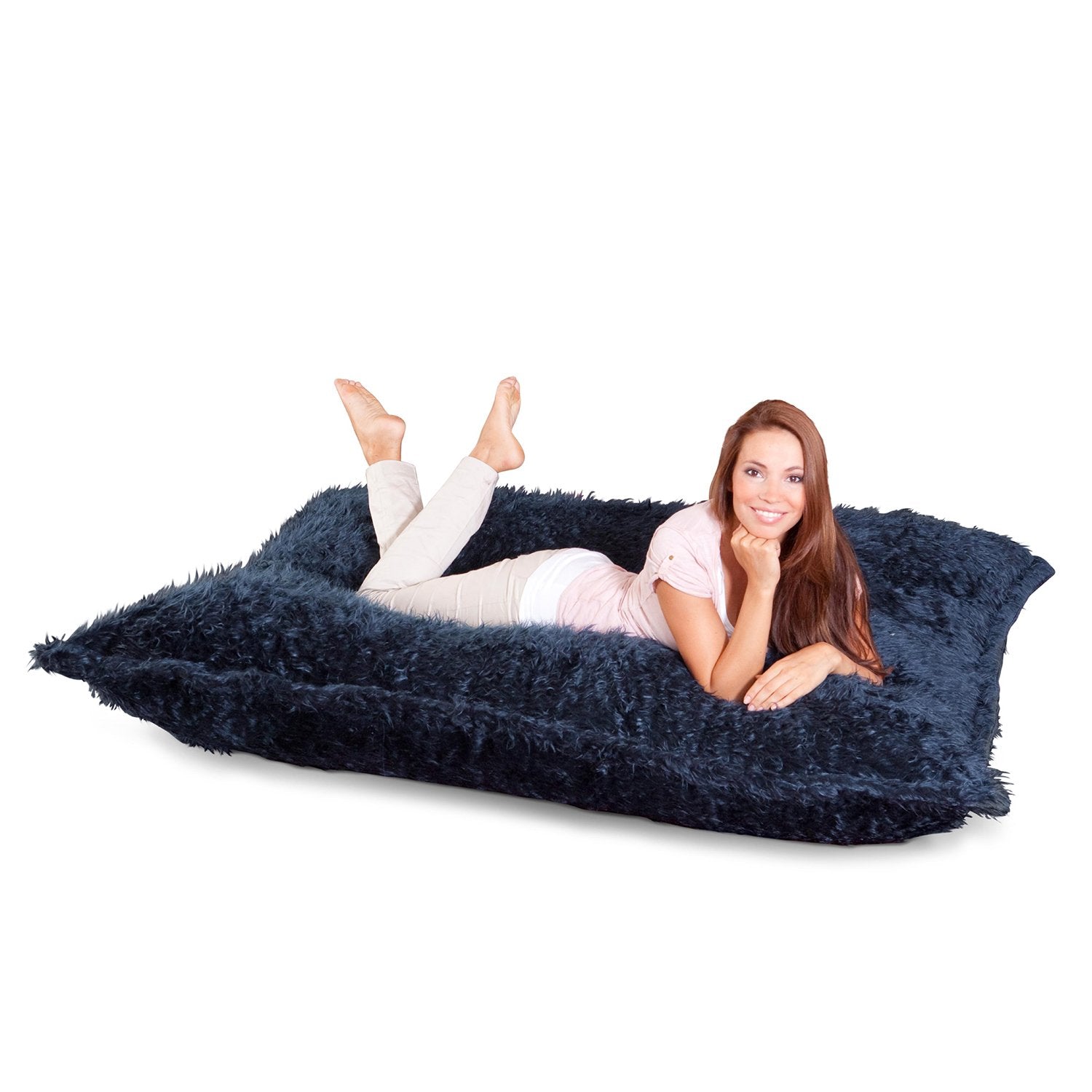 Smoothy-Sitzsack-Flokati-schwarzblau