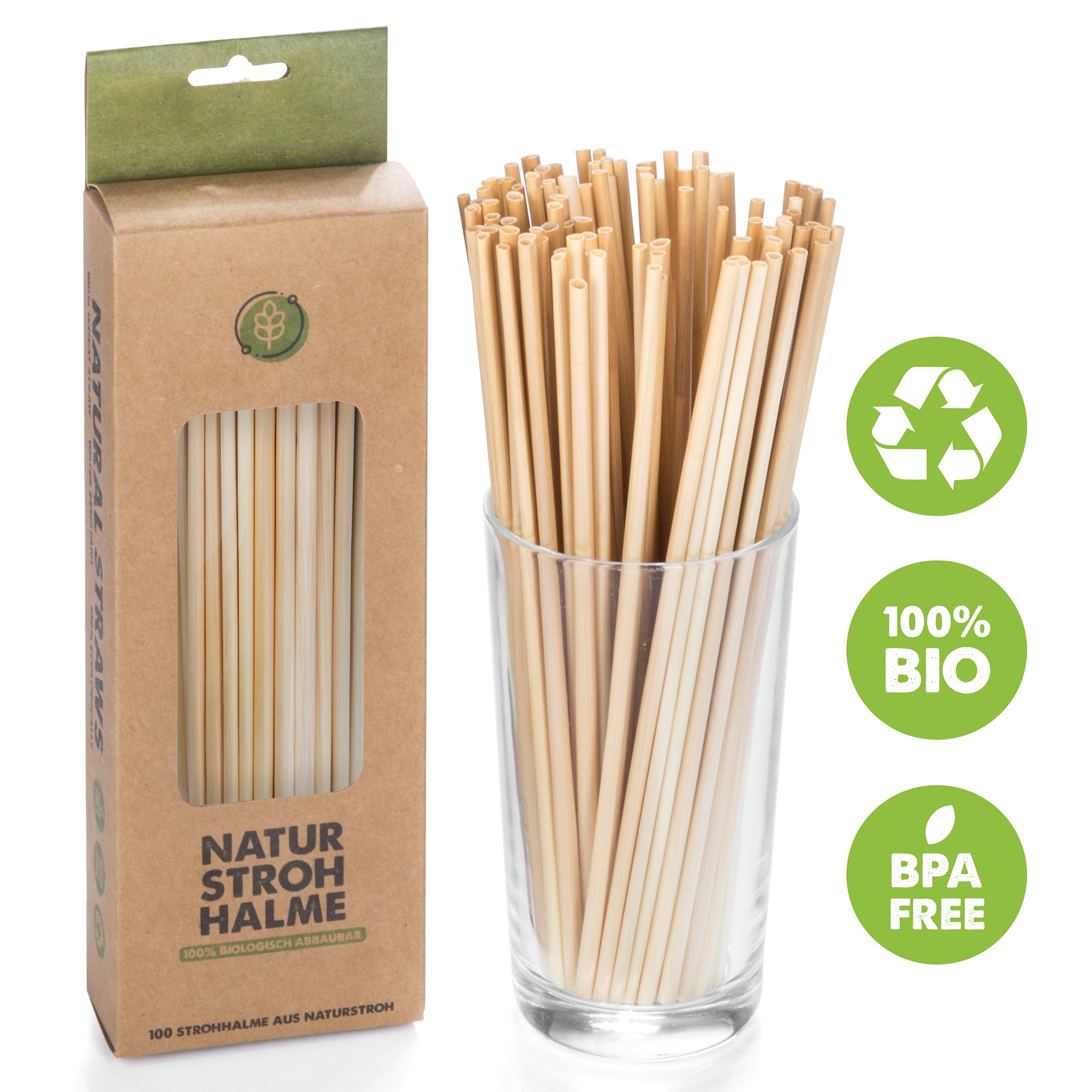 100 Stück Bio Weizenstrohhalme Set biologische Weizen Strohhalme