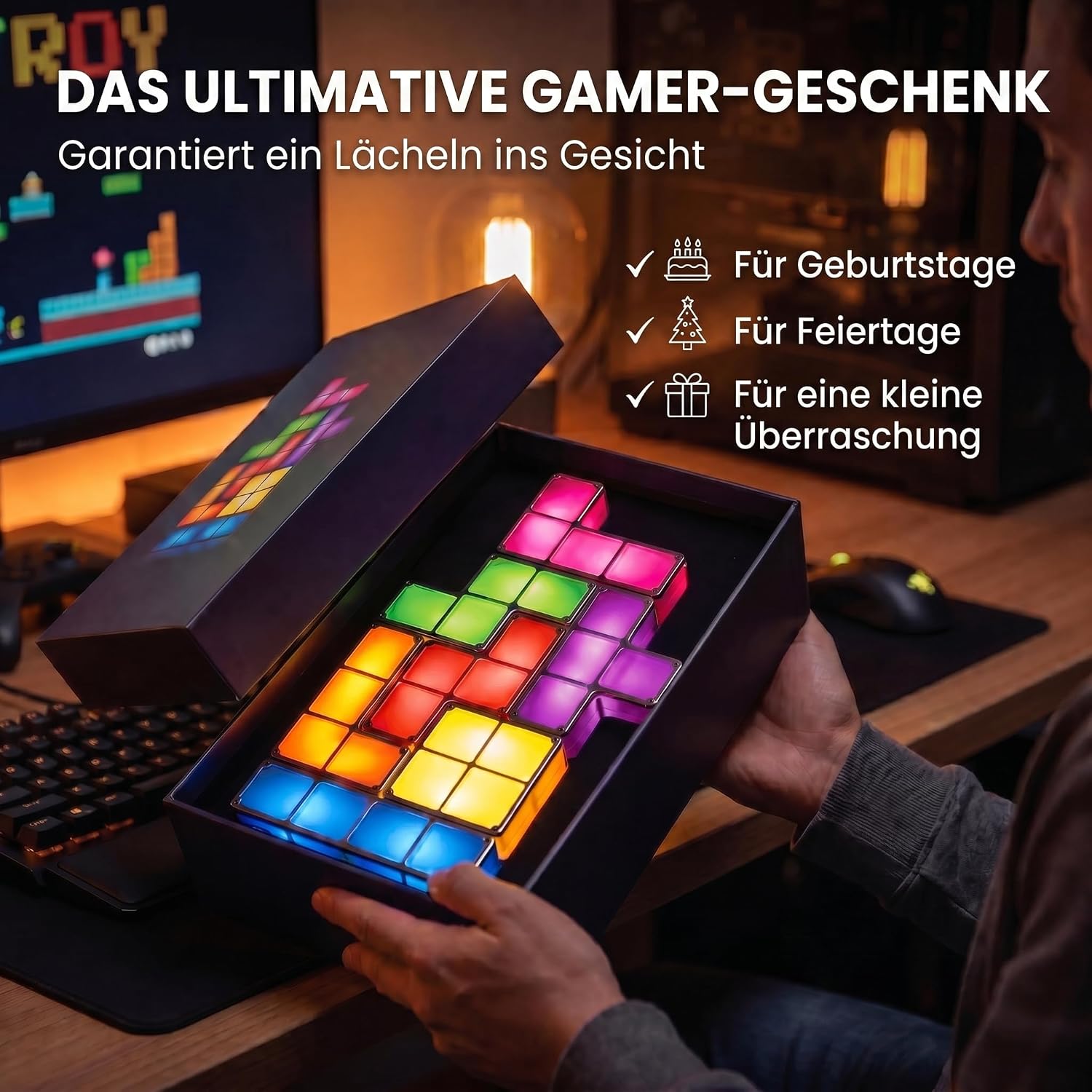 Tetris Lampe – Stapelbare 7-teilige LED-Tischleuchte für Gamer