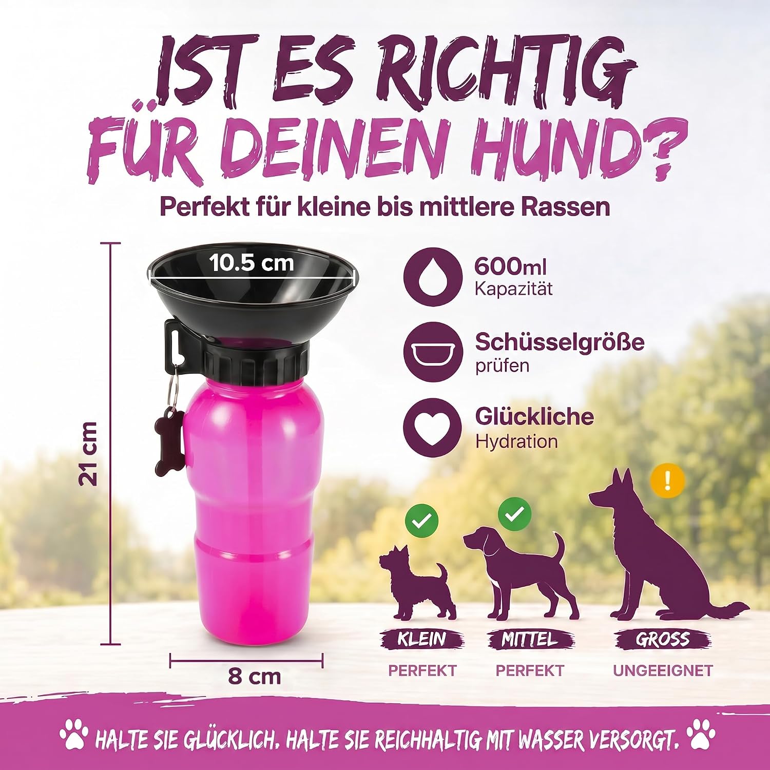 Hunde-Trinkflasche 600ml mit Napf – Auslaufsicher für Unterwegs