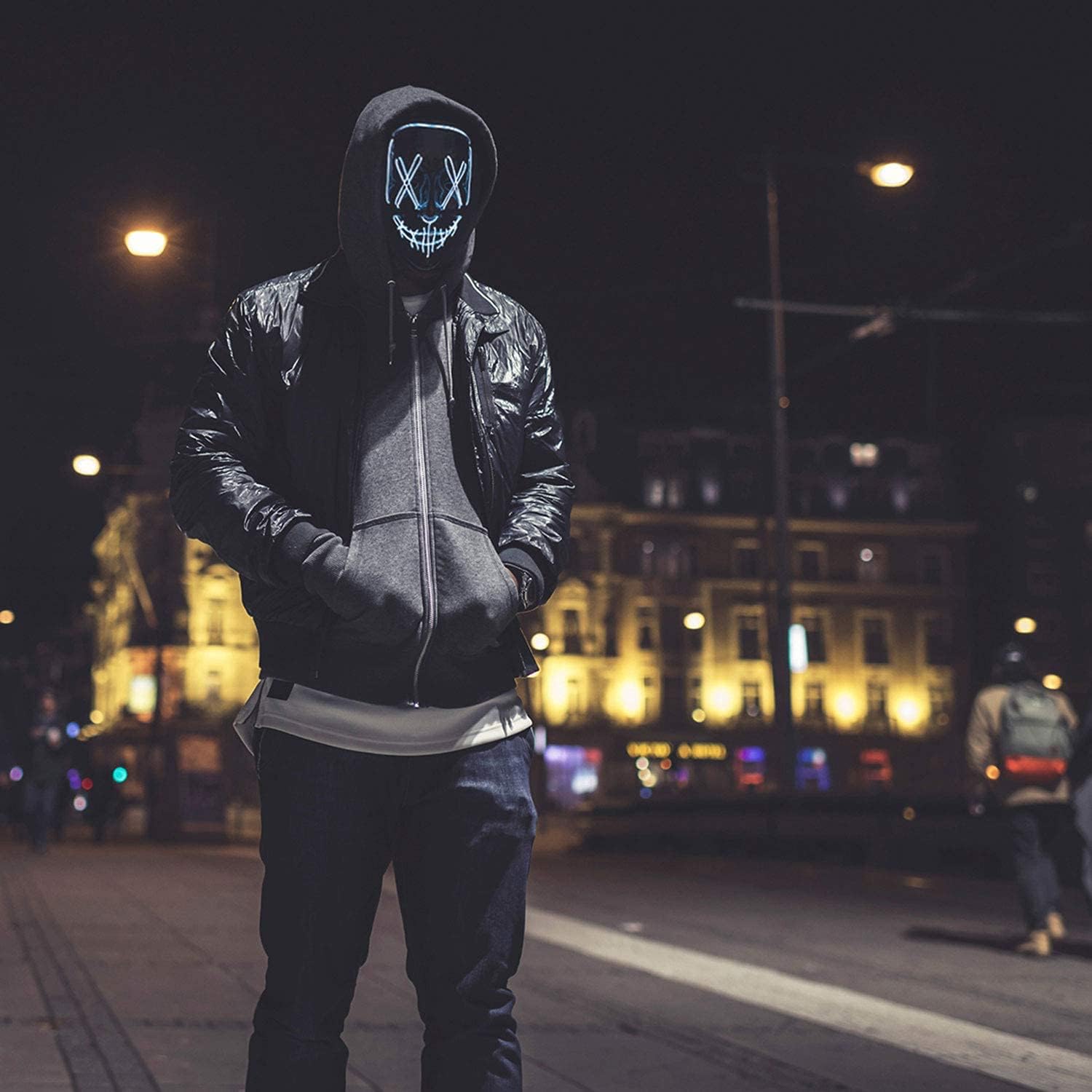 LED Halloween Maske Purge Style - Grusel Maske mit Beleuchtung