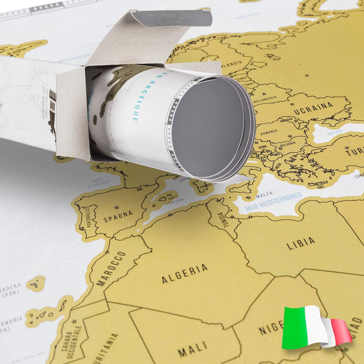 Italienische Rubbelweltkarte – Große Weltkarte zum Freirubbeln