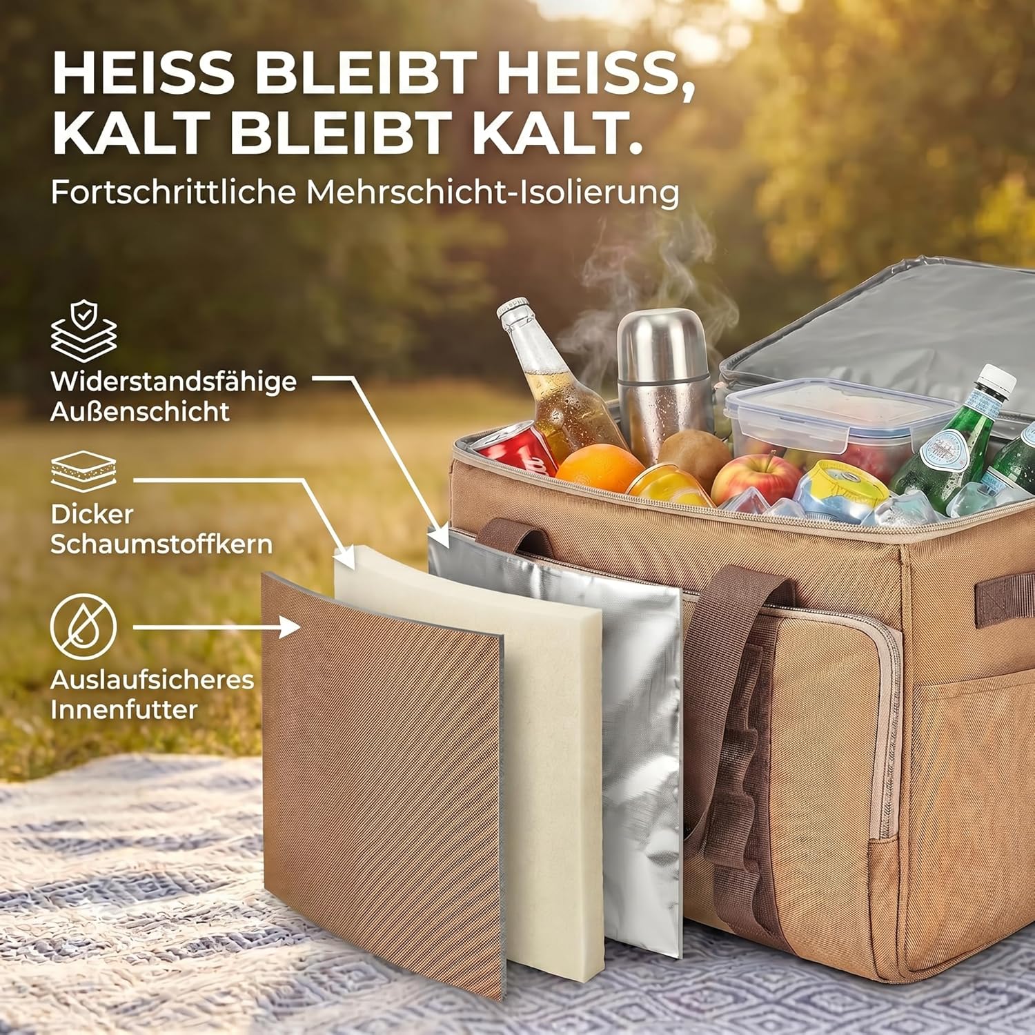 XXL Kühltasche 45L - Isolierte Thermotasche für Picknick & Camping