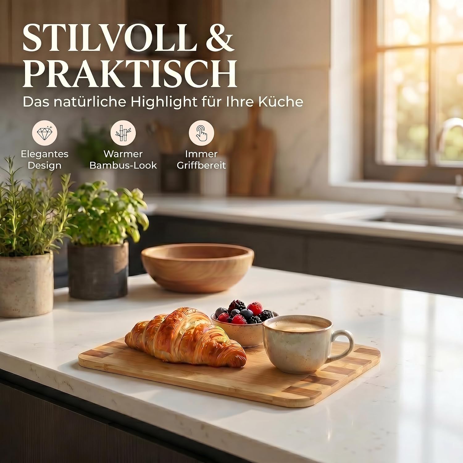 Bambus-Schneidebrett 3er Set mit Ständer – Robust & Klingenschonend