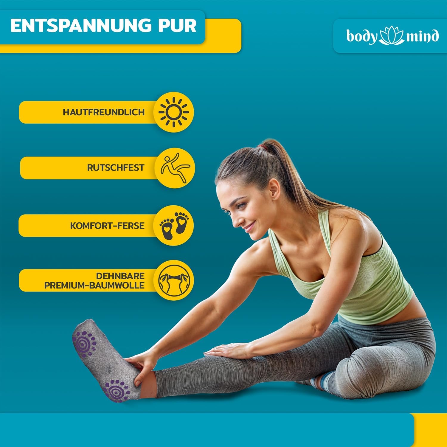 Yoga Socken 4er Pack - Rutschfeste Stoppersocken für Yoga & Pilates