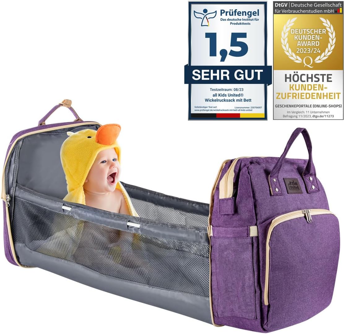 all Kids United® 2in1 Wickelrucksack & Reisebett – Premium Qualität