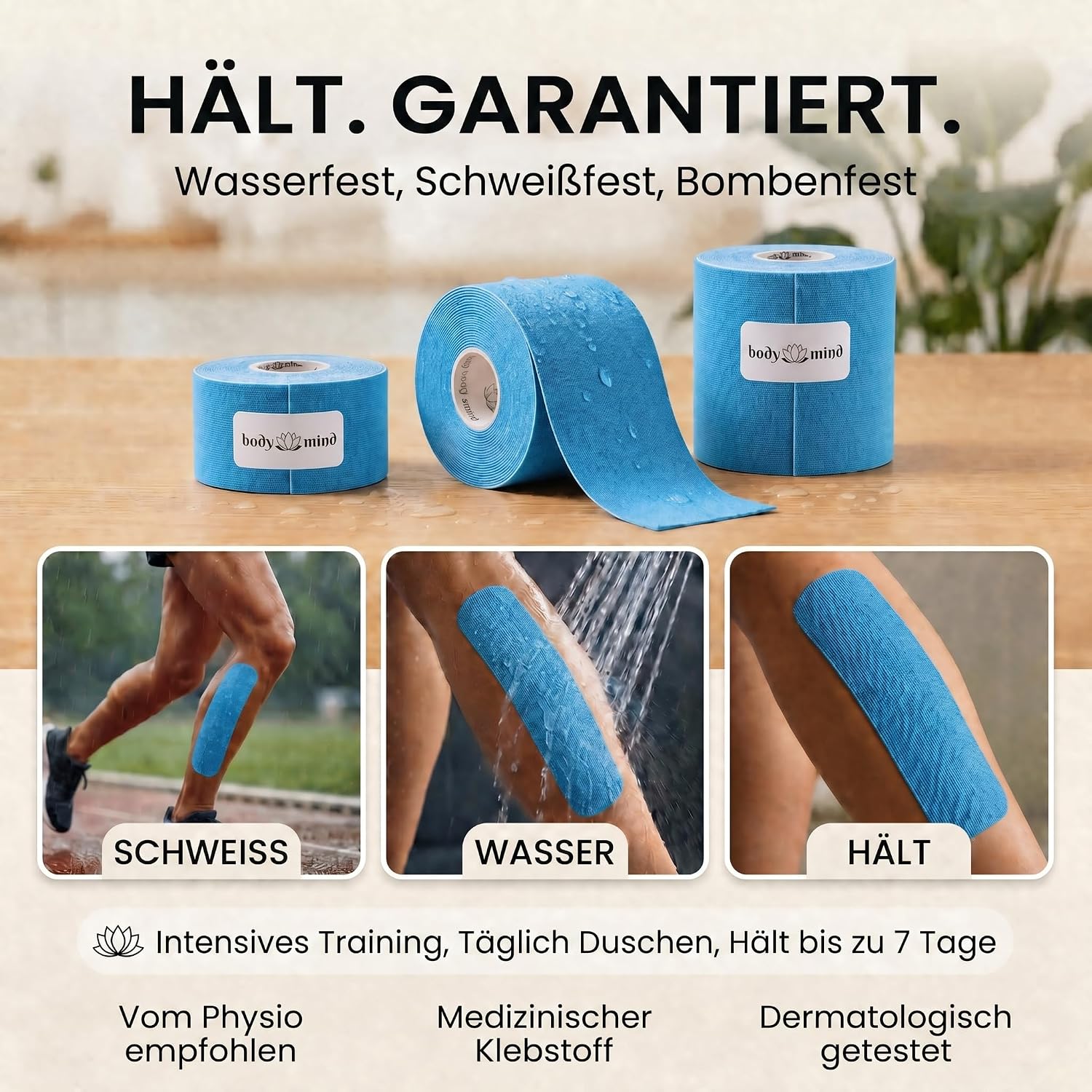 Kinesiologie Tape 10cm x 5m – Extra breites Sporttape Physio