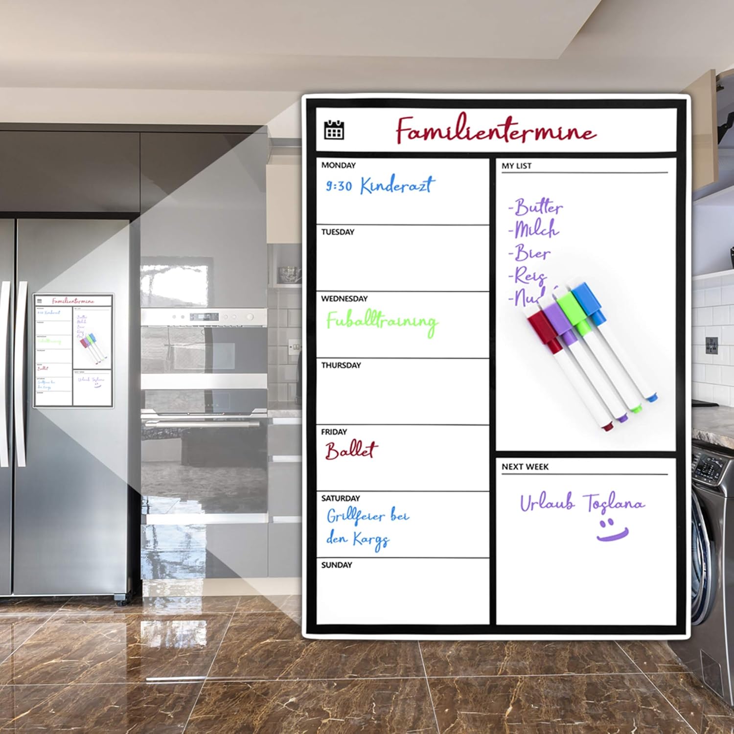 Magnetischer Wochenplaner für Kühlschrank - Whiteboard mit 4 Stiften