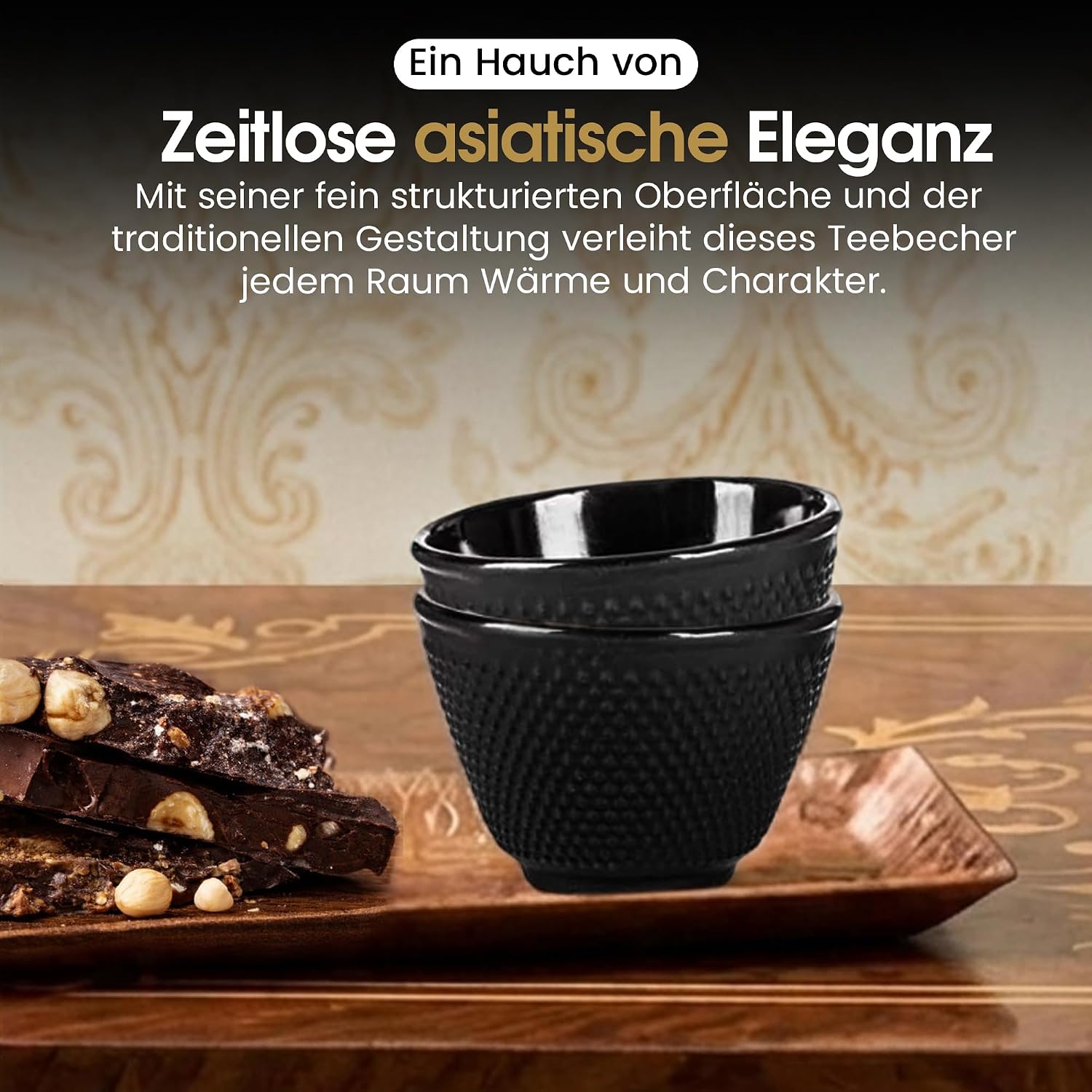 Traditionelle Gusseisen-Teebecher 2er Set - Asiatisches Design