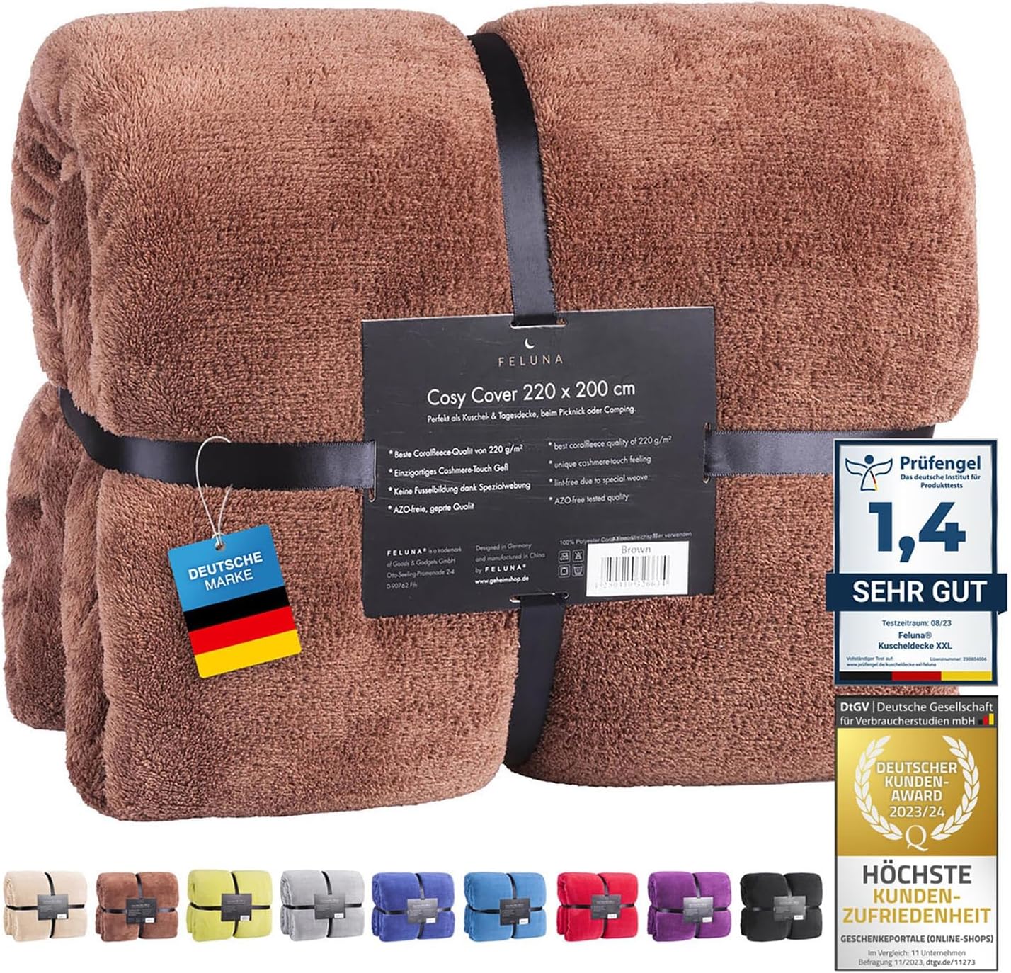 Feluna XXL Kuscheldecke 220x200 cm – Kuschelweiche Wohndecke Grau