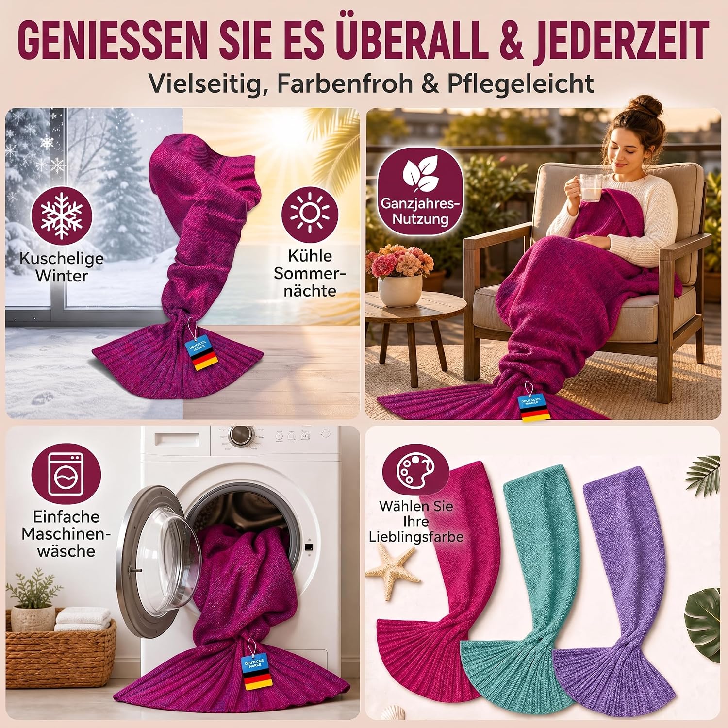 Feluna Meerjungfrau Kuscheldecke – 180x85 cm – Weiche Strickdecke