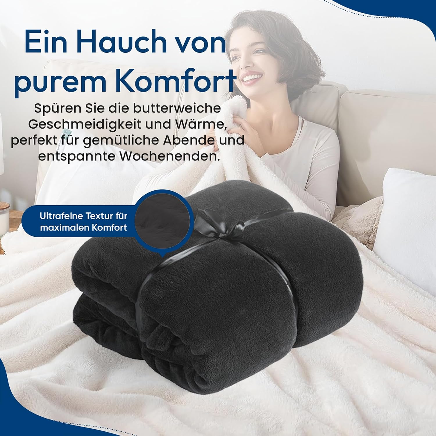 Feluna XXL Kuscheldecke 220x200 cm – Kuschelweiche Wohndecke Grau