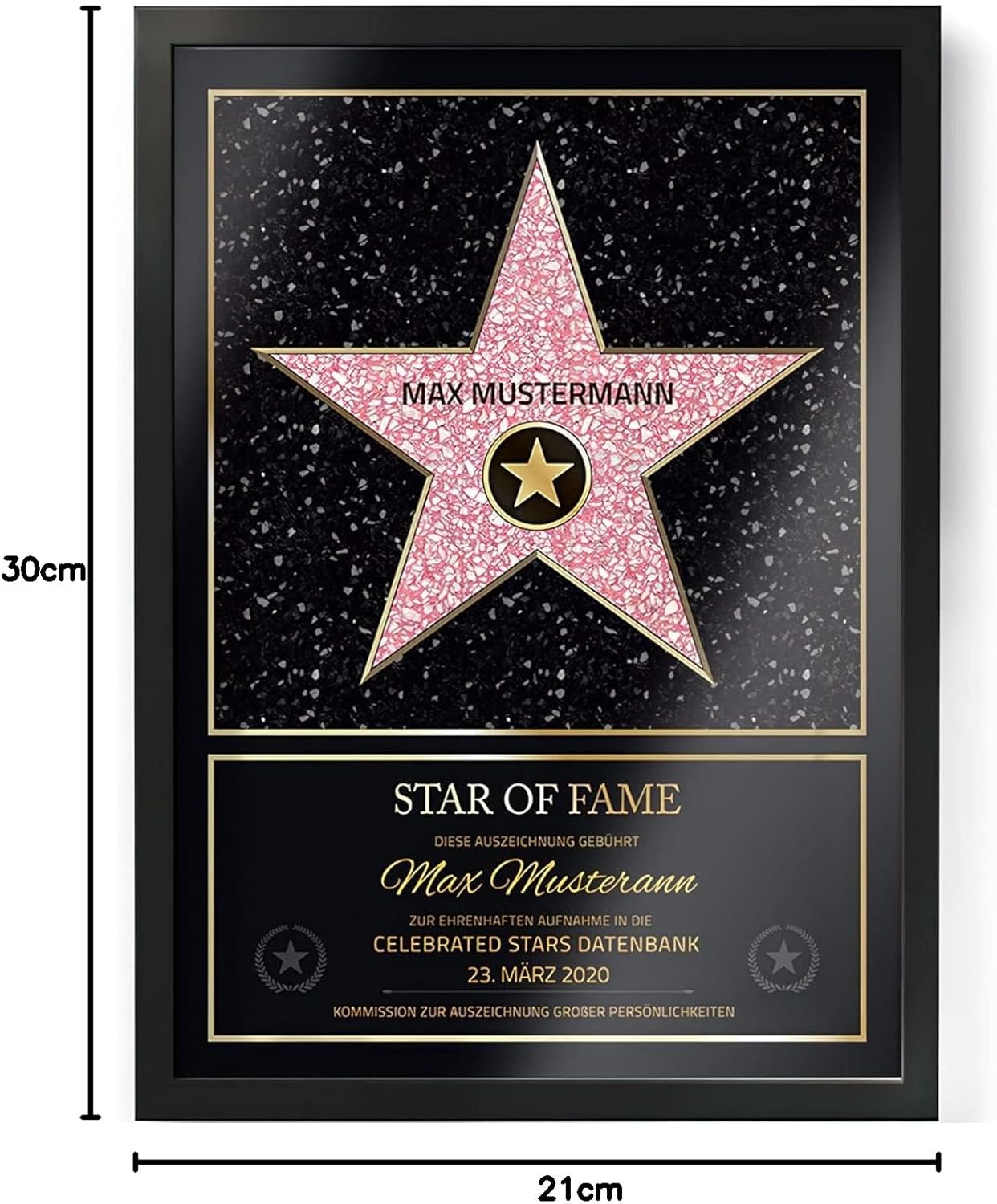 Personalisierte Hollywood Star Urkunde mit Holzrahmen – DIN A4