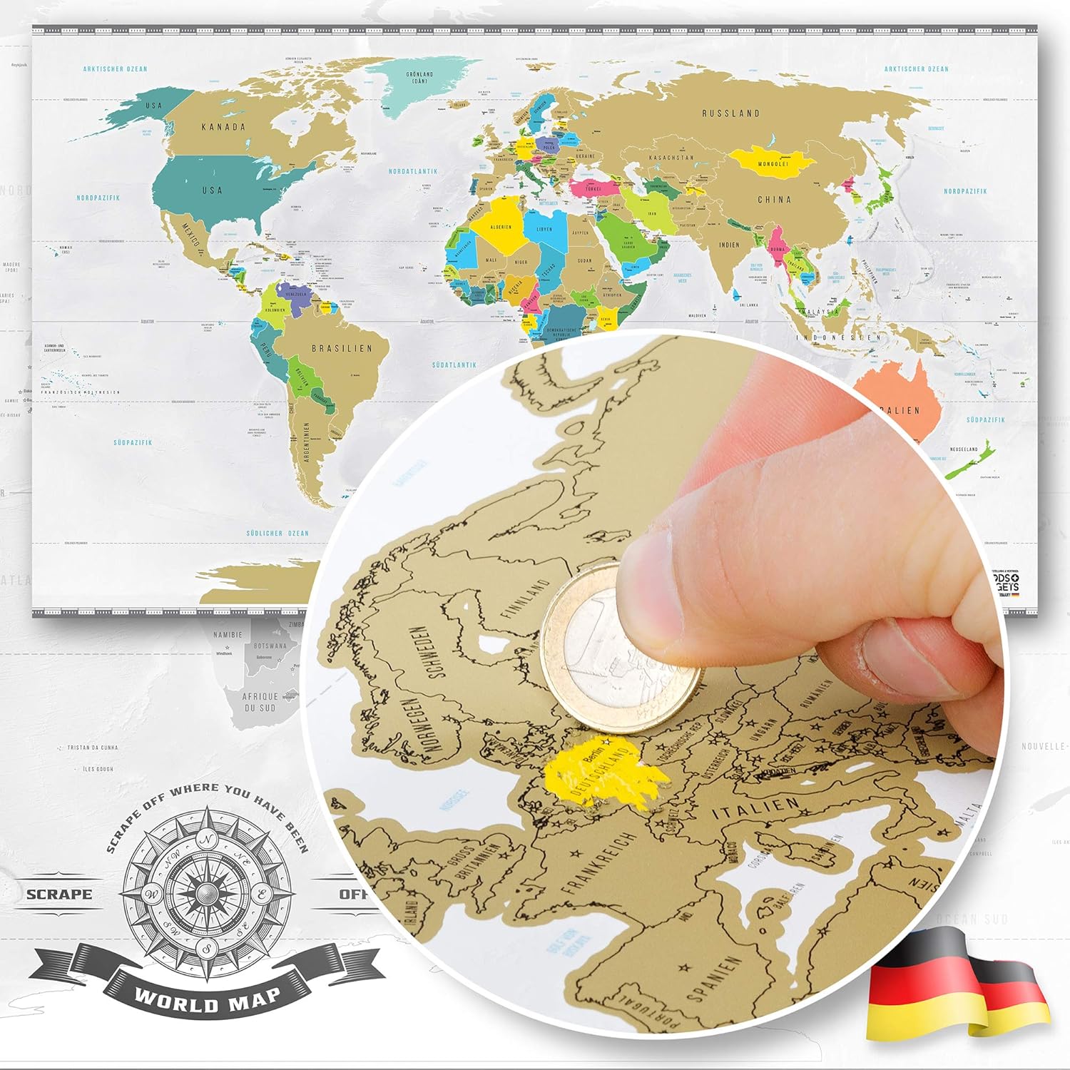 Weltkarte zum Rubbeln XXL - Gold Rubbel-Weltkarte für Reisende