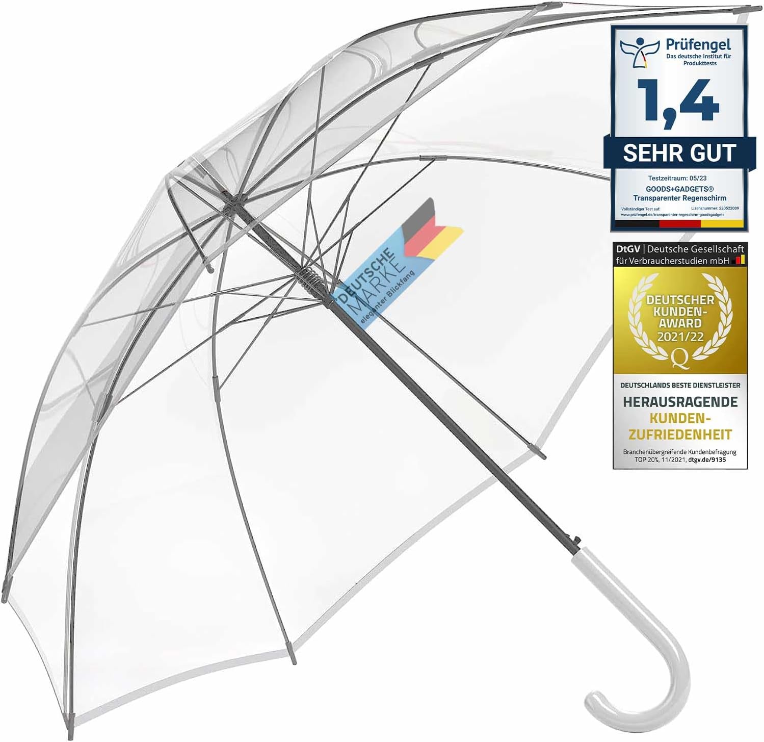 Transparenter Regenschirm 100cm - Durchsichtiger Stockschirm Elegant