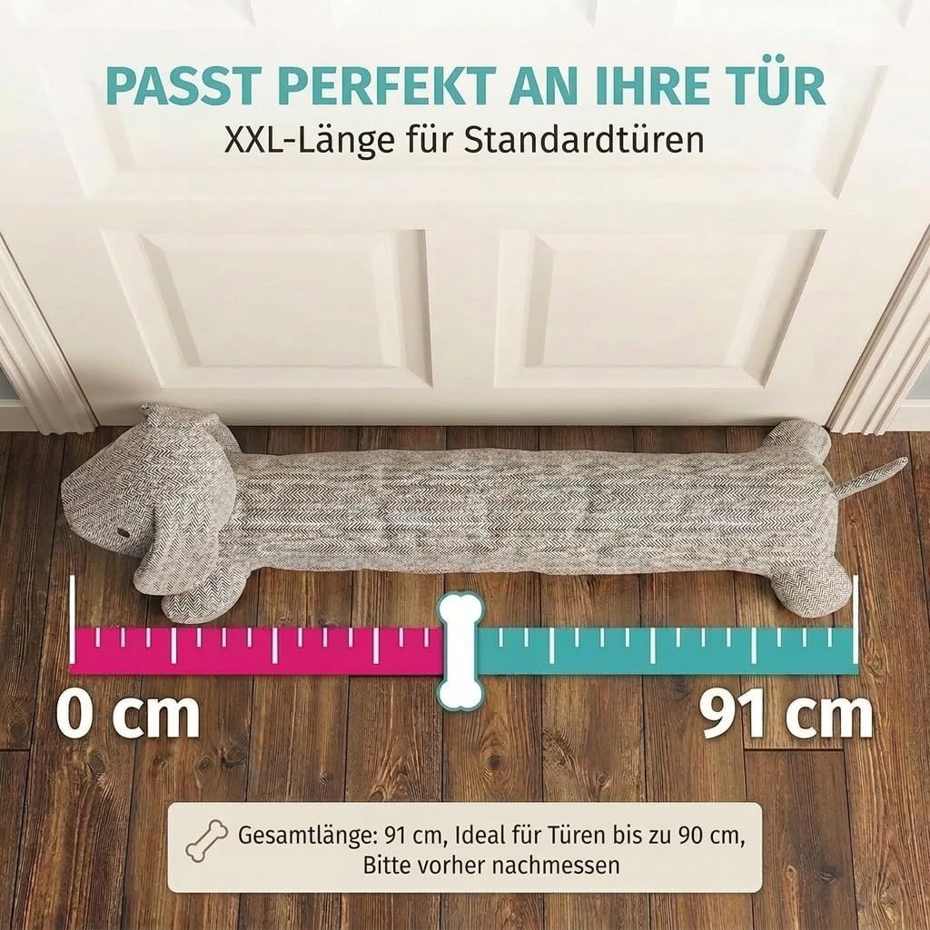Dackel Zugluftstopper XXL – 93 cm langer, schwerer Türstopper
