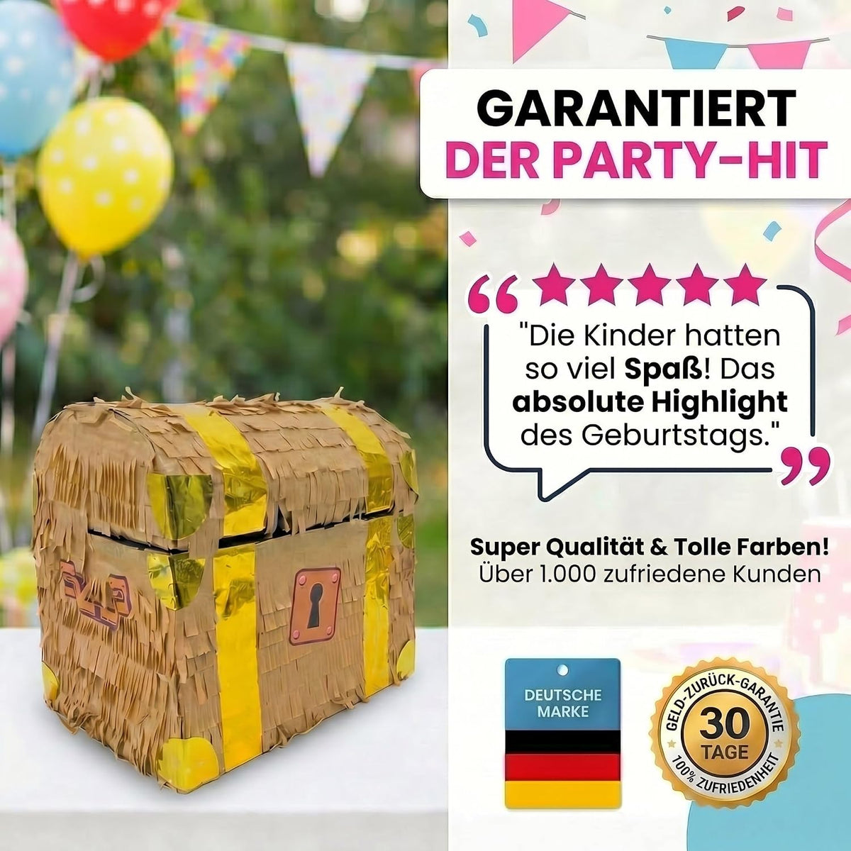 Schatzkiste Pinata - Stabile Schatztruhe Partydeko