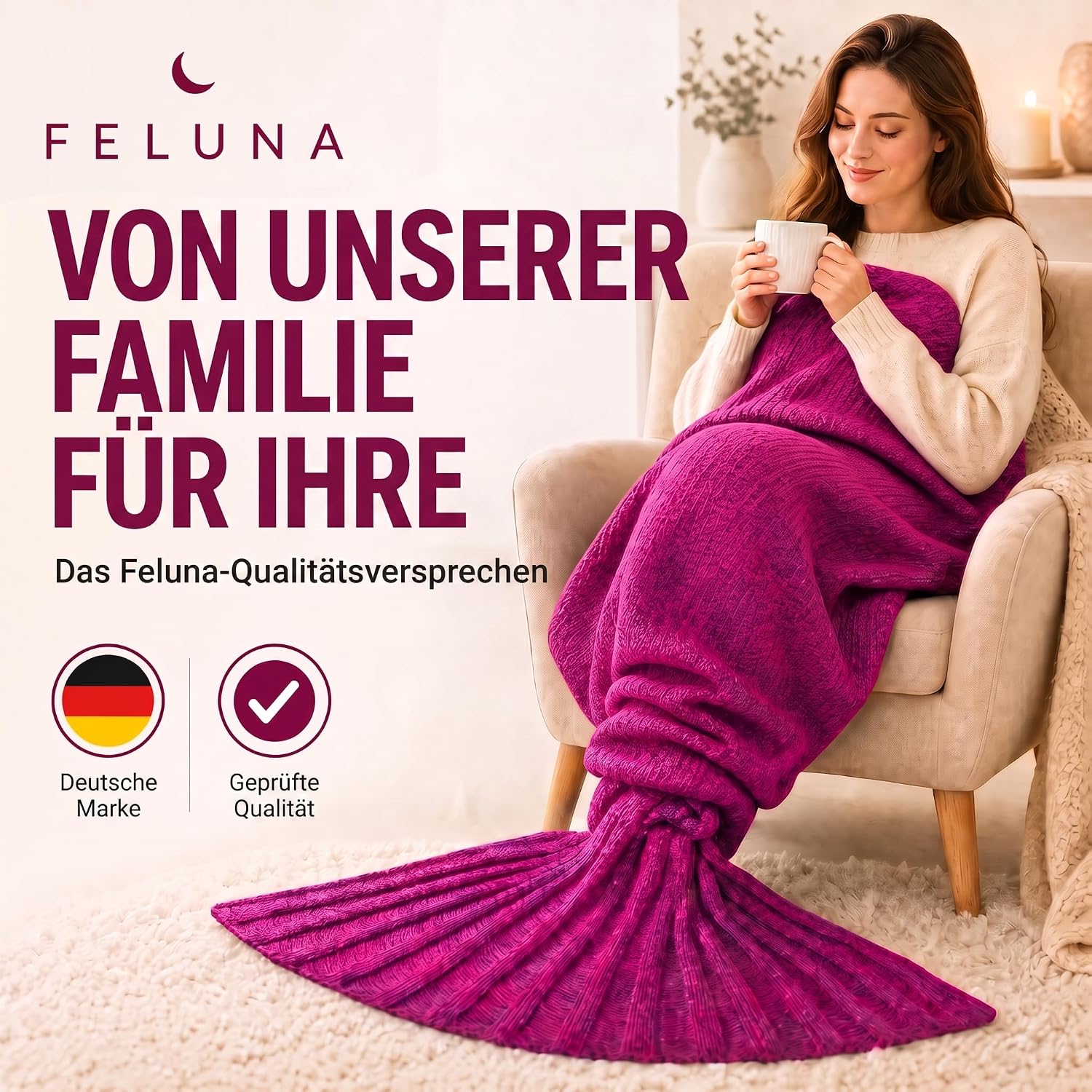 Feluna Meerjungfrau Kuscheldecke – 180x85 cm – Weiche Strickdecke