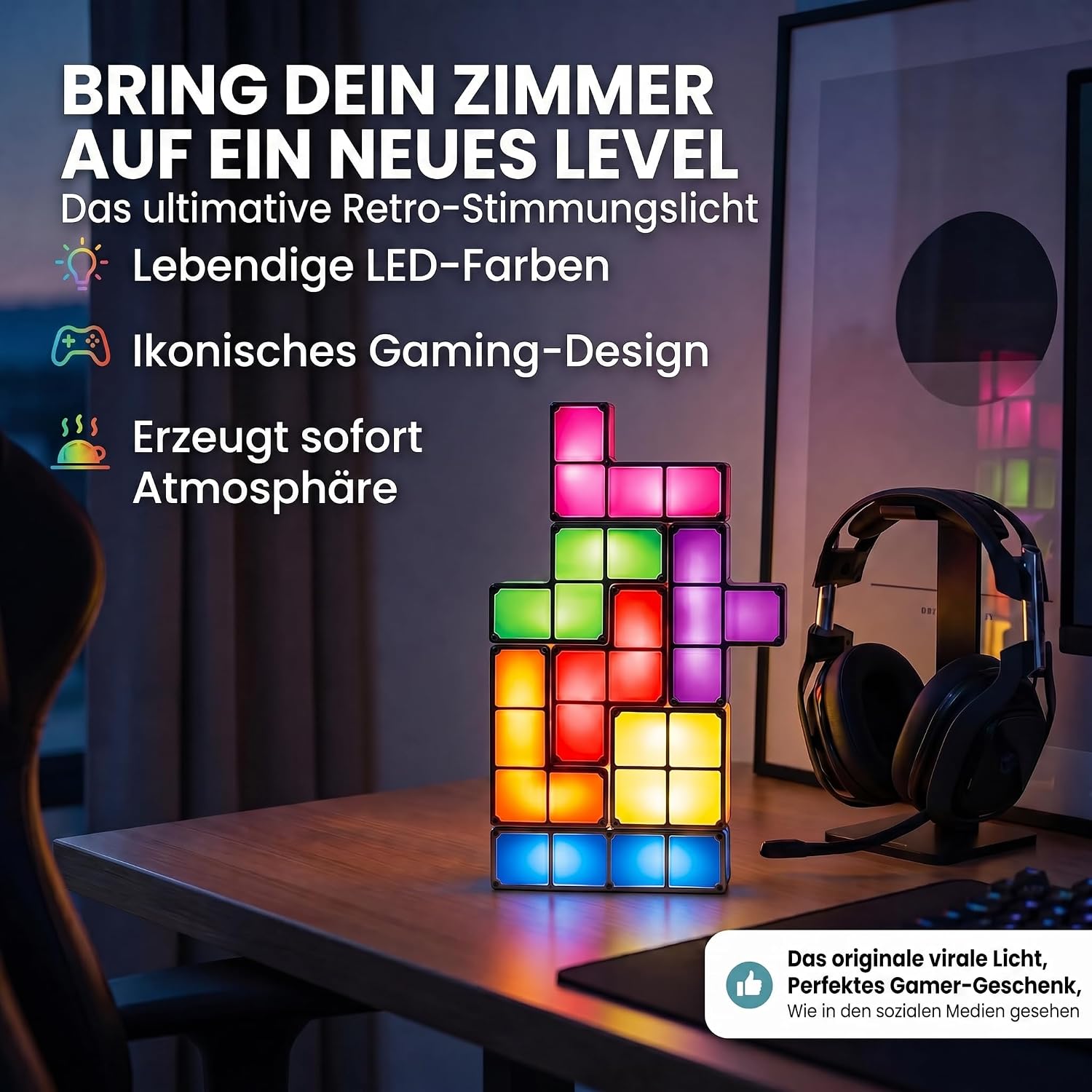Tetris Lampe – Stapelbare 7-teilige LED-Tischleuchte für Gamer