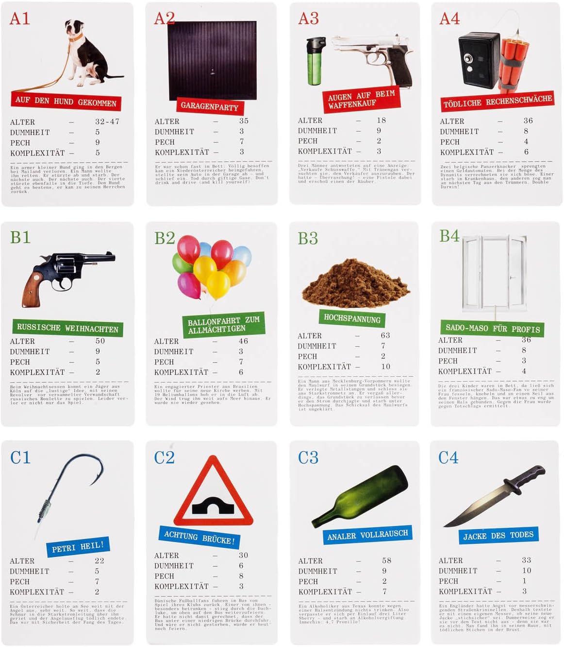 Darwin Awards Quartett – Witziges Kartenspiel für schwarzen Humor