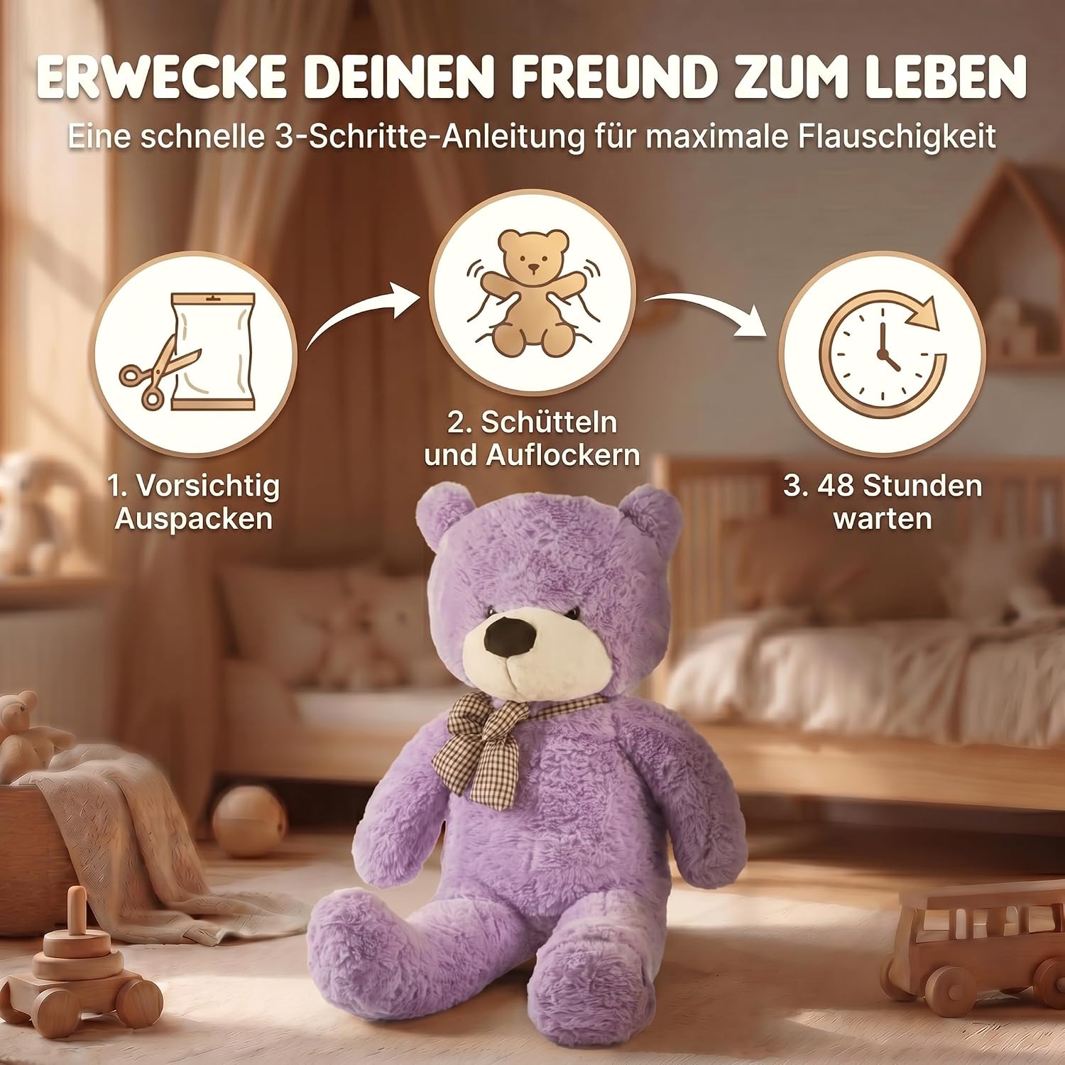 Riesen Teddybär 120 cm XXL – Kuscheliger Plüschbär Hellbraun