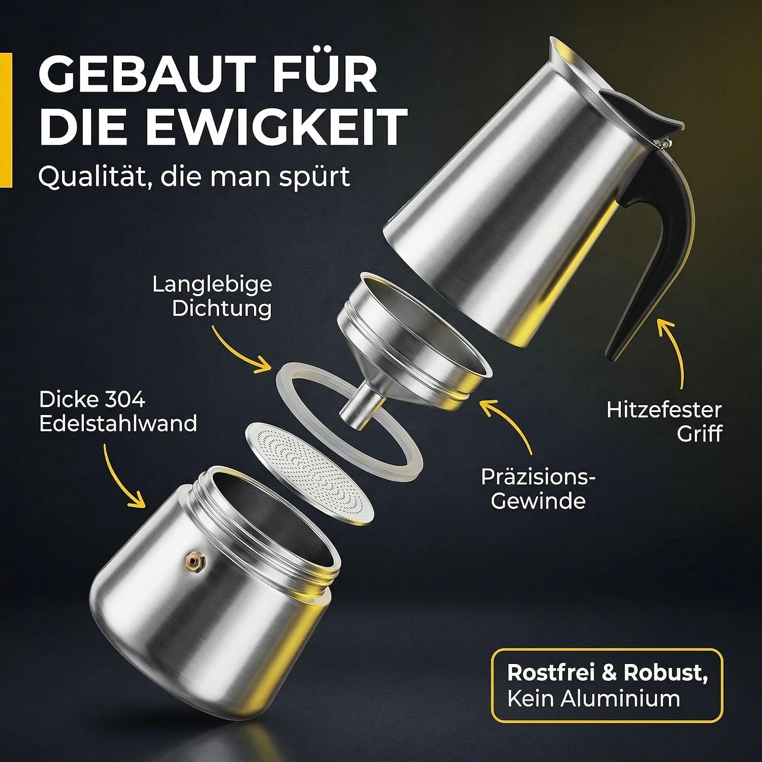 Coffee Fox Espressokocher Edelstahl – 4 Tassen Induktionskanne