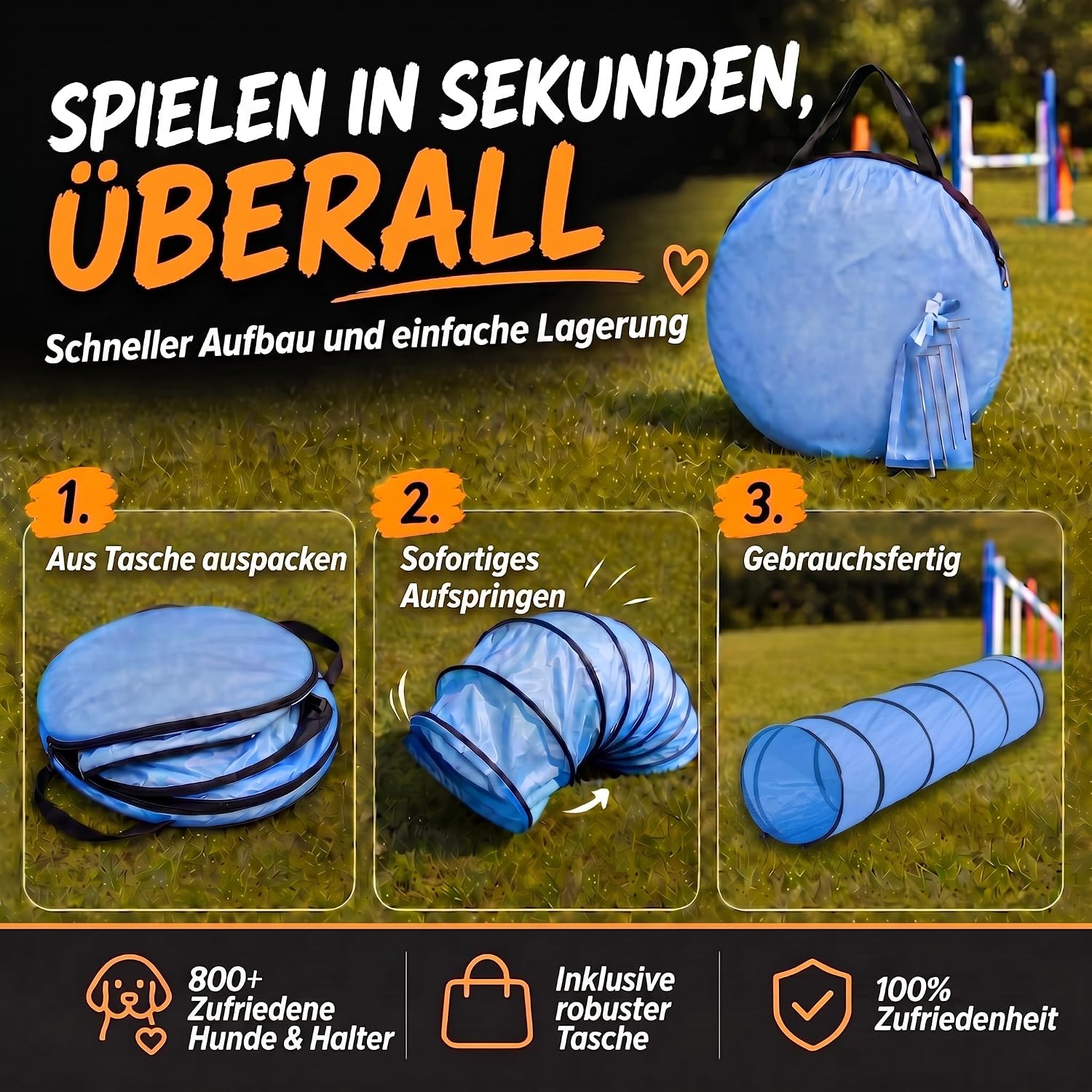 Agility Hundetunnel 200cm - Robuster & Faltbarer Spieltunnel für Hunde
