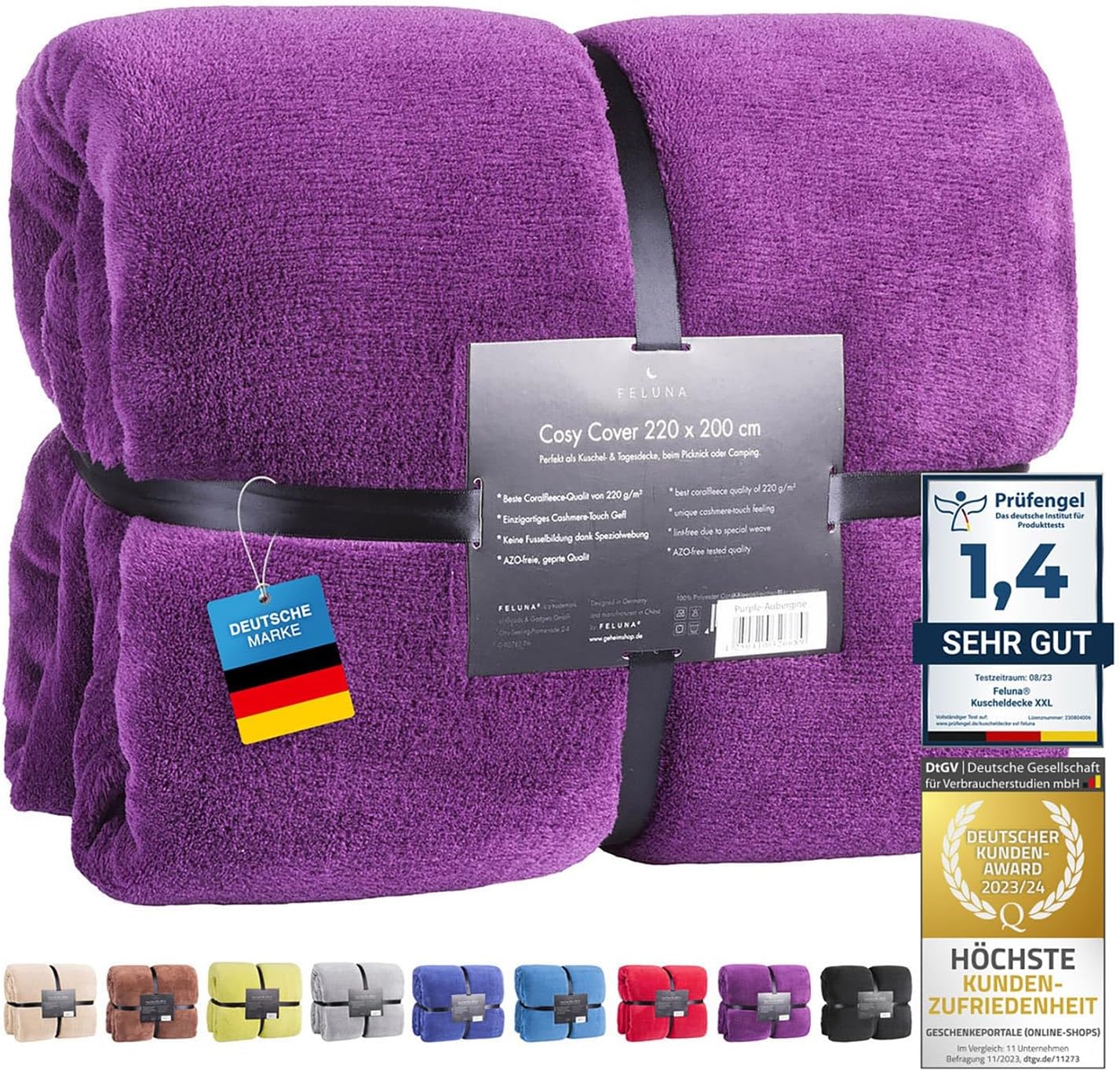 Feluna XXL Kuscheldecke 220x200 cm – Kuschelweiche Wohndecke Grau