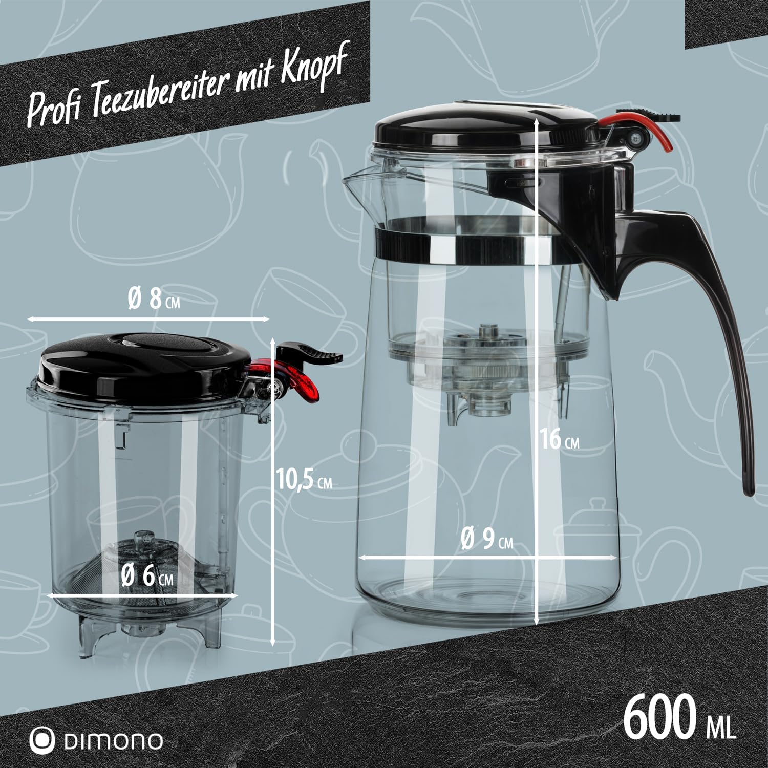 Dimono Teamaker mit Knopf - Teezubereiter aus Glas 450 ml