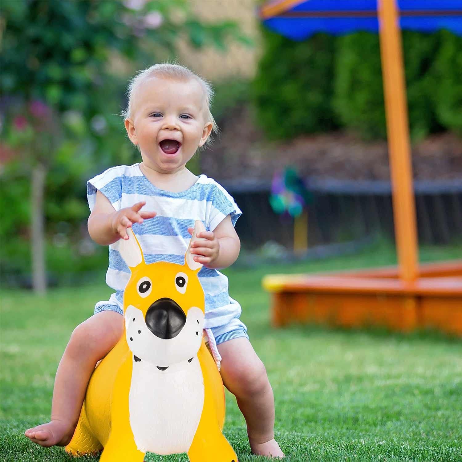 Hüpftier Hund - Inklusive Luftpumpe - Stabiles Spielzeug ab 1 Jahr
