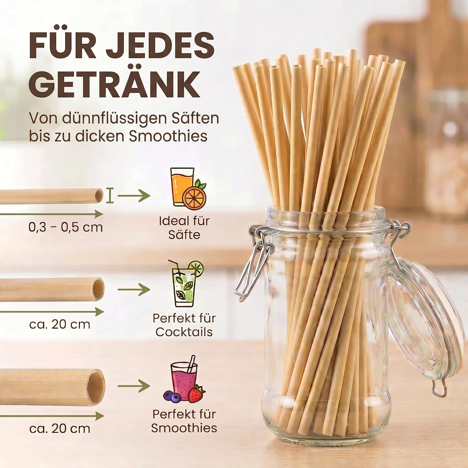 100 Bio Weizenstrohhalme - Nachhaltig, Biologisch & Geschmacksecht