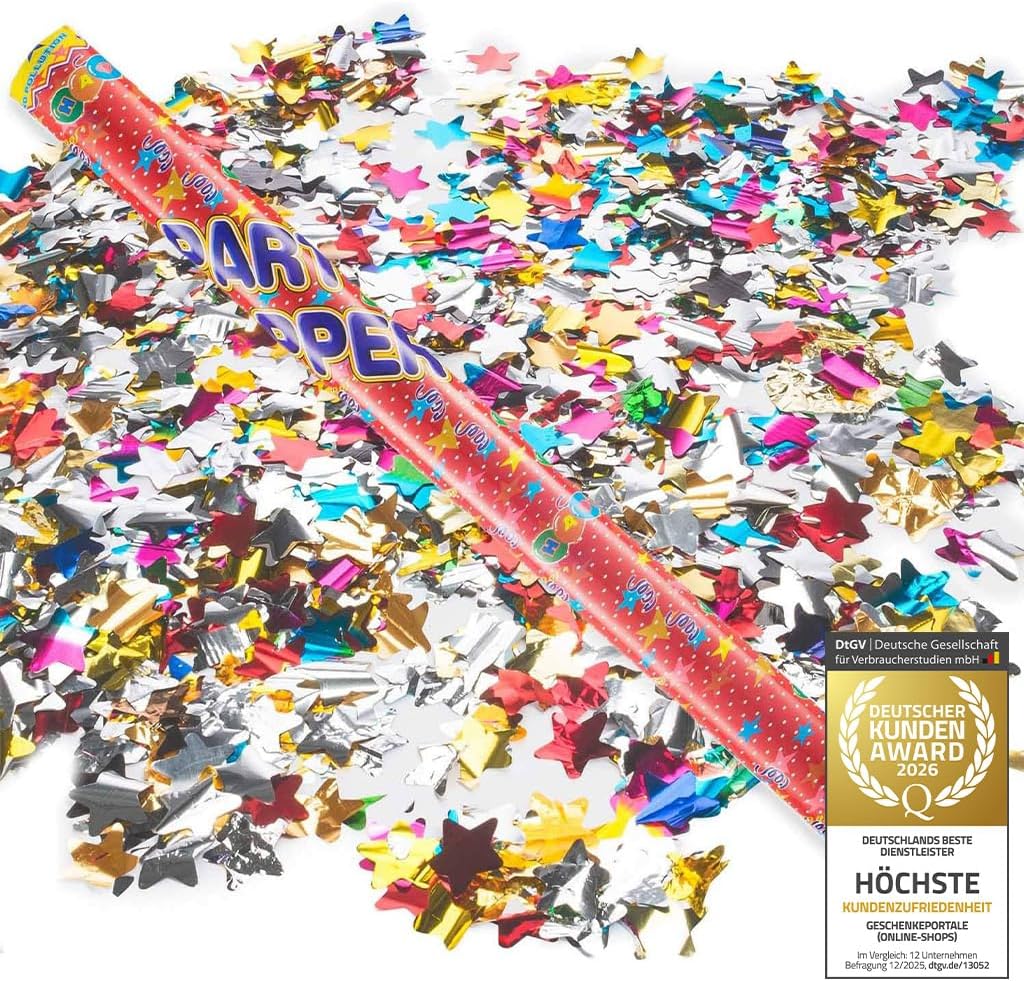 10x Konfettikanone XXL 100 cm – Bunte Sterne Party Popper