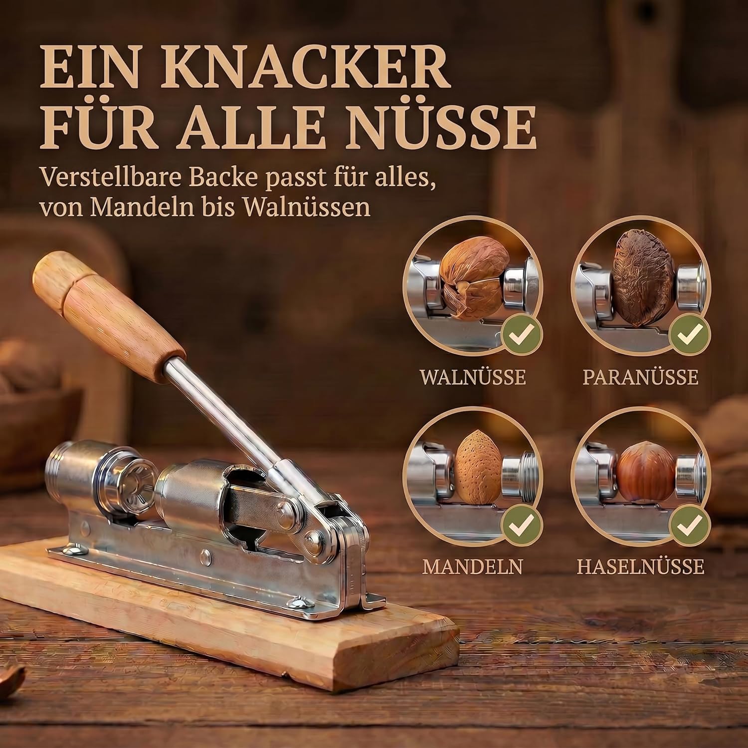Retro Nussknacker aus Edelstahl mit Hebel-Funktion - Verstellbar