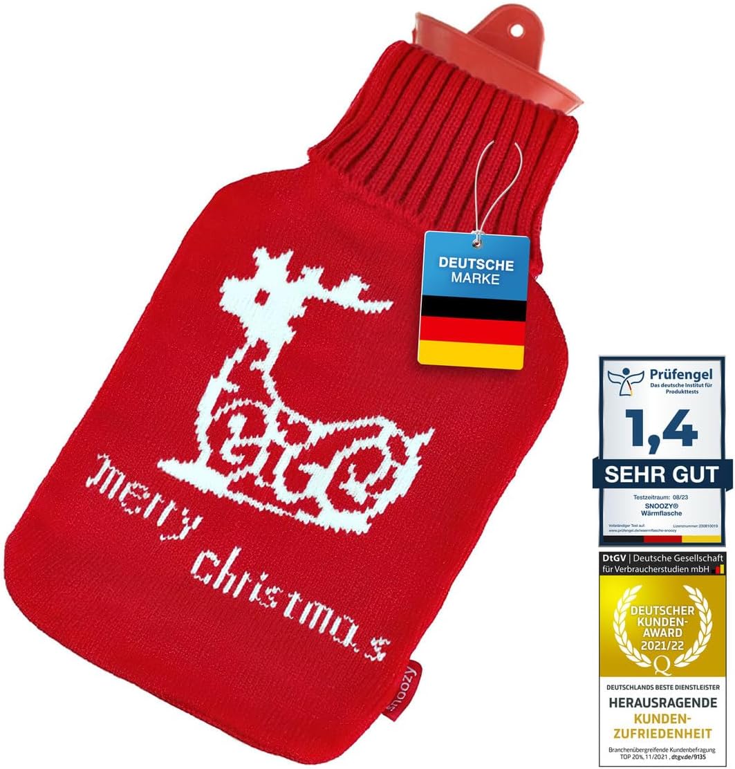 Snoozy 2L Wärmflasche mit Merry Christmas Bezug - Kuschelig & Warm