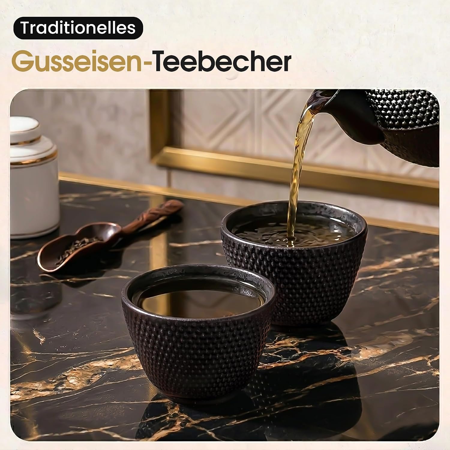 Traditionelle Gusseisen-Teebecher 2er Set - Asiatisches Design