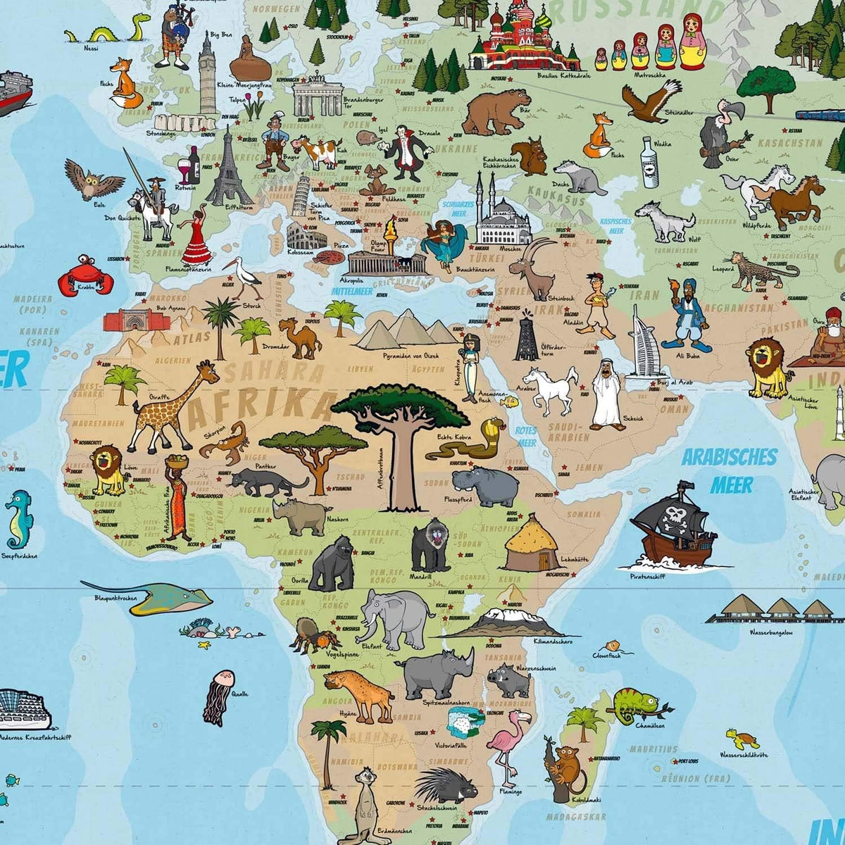 Kinder Weltkarte XXL - 140x100cm Lernposter für Kinder