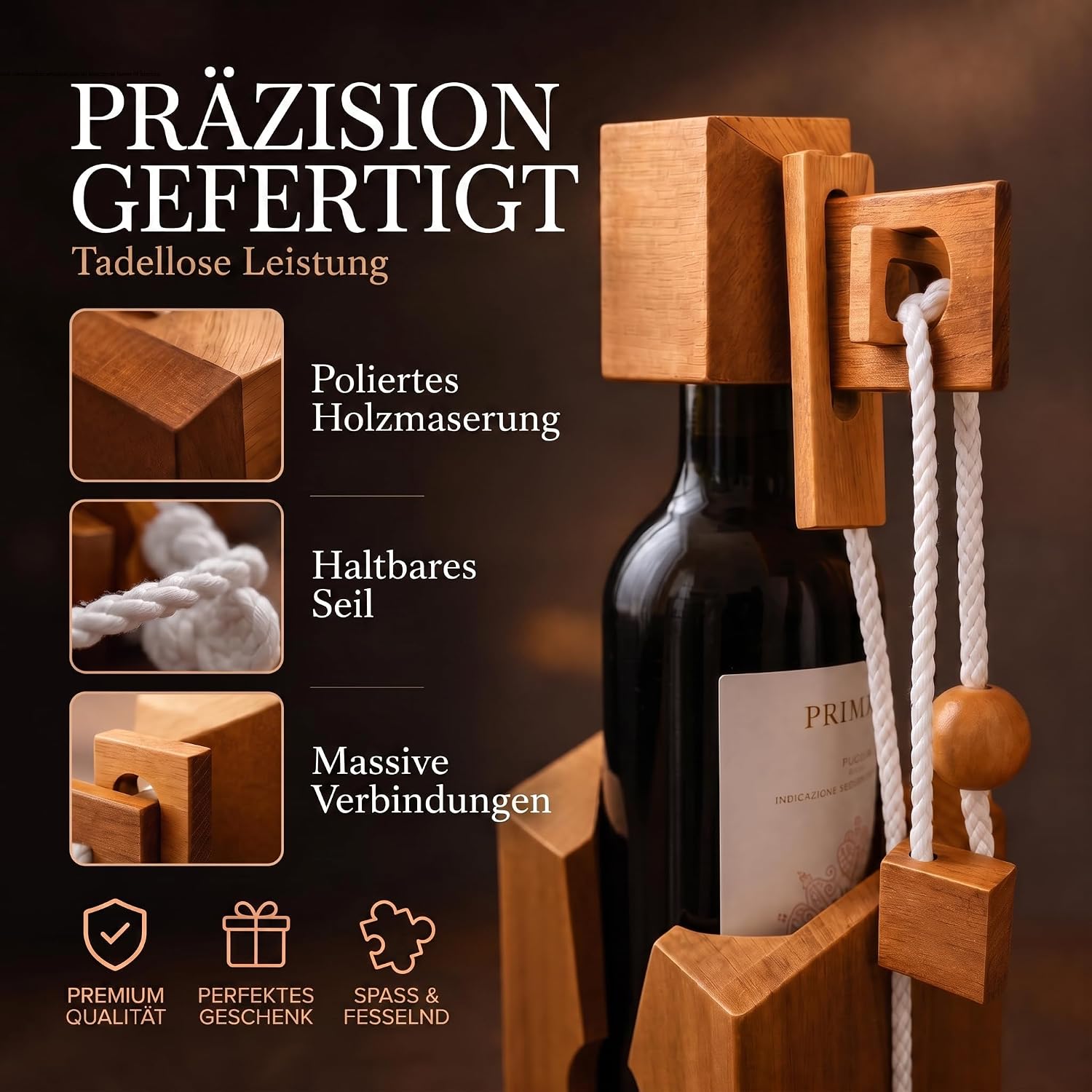 Flaschenpuzzle Holz - Flaschen-Tresor Geduldsspiel Geschenk