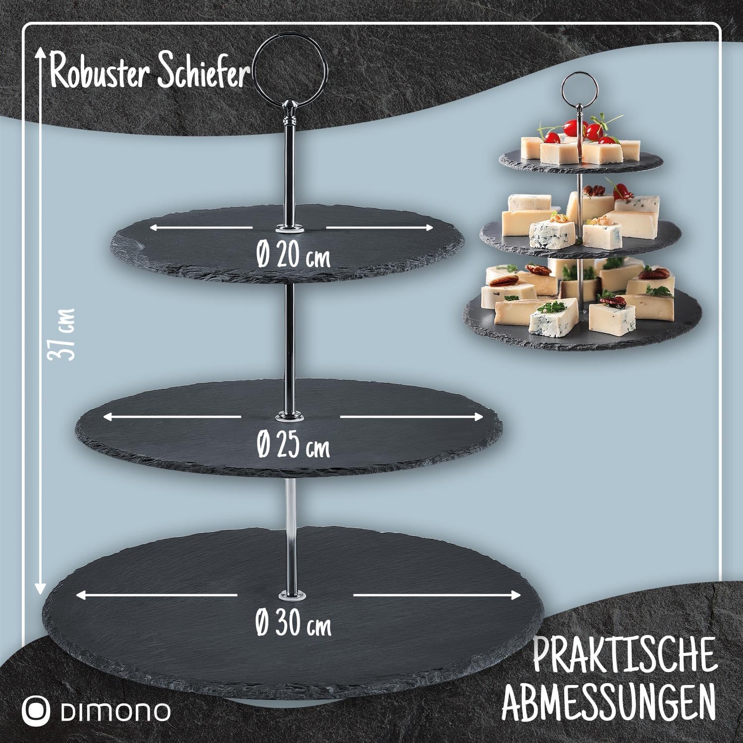 Etagere 3-stöckig aus Naturschiefer - Servierständer für Snacks
