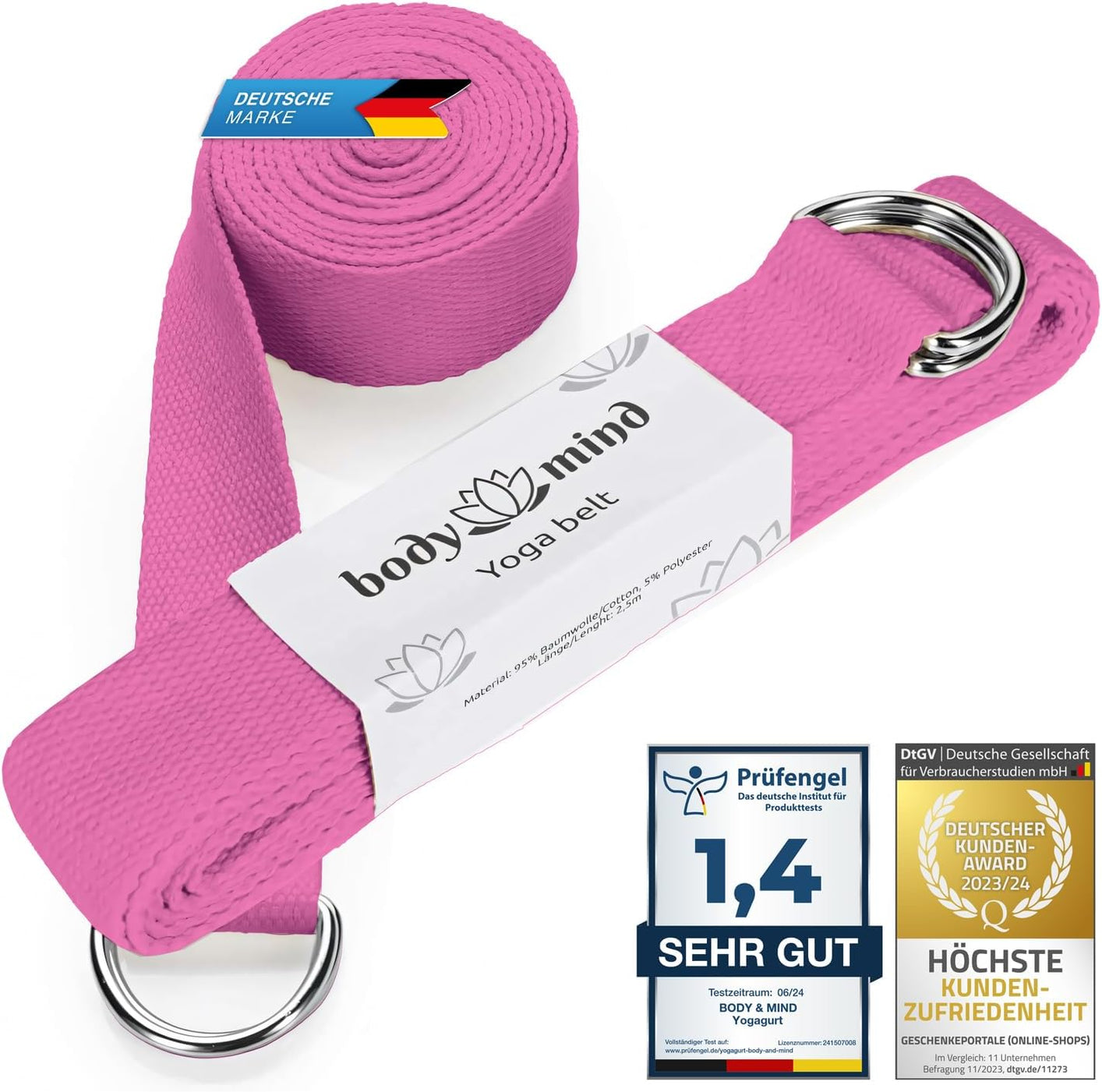 Yoga Gurt 250 cm mit Metall-D-Ring - Rutschfest & Langlebig